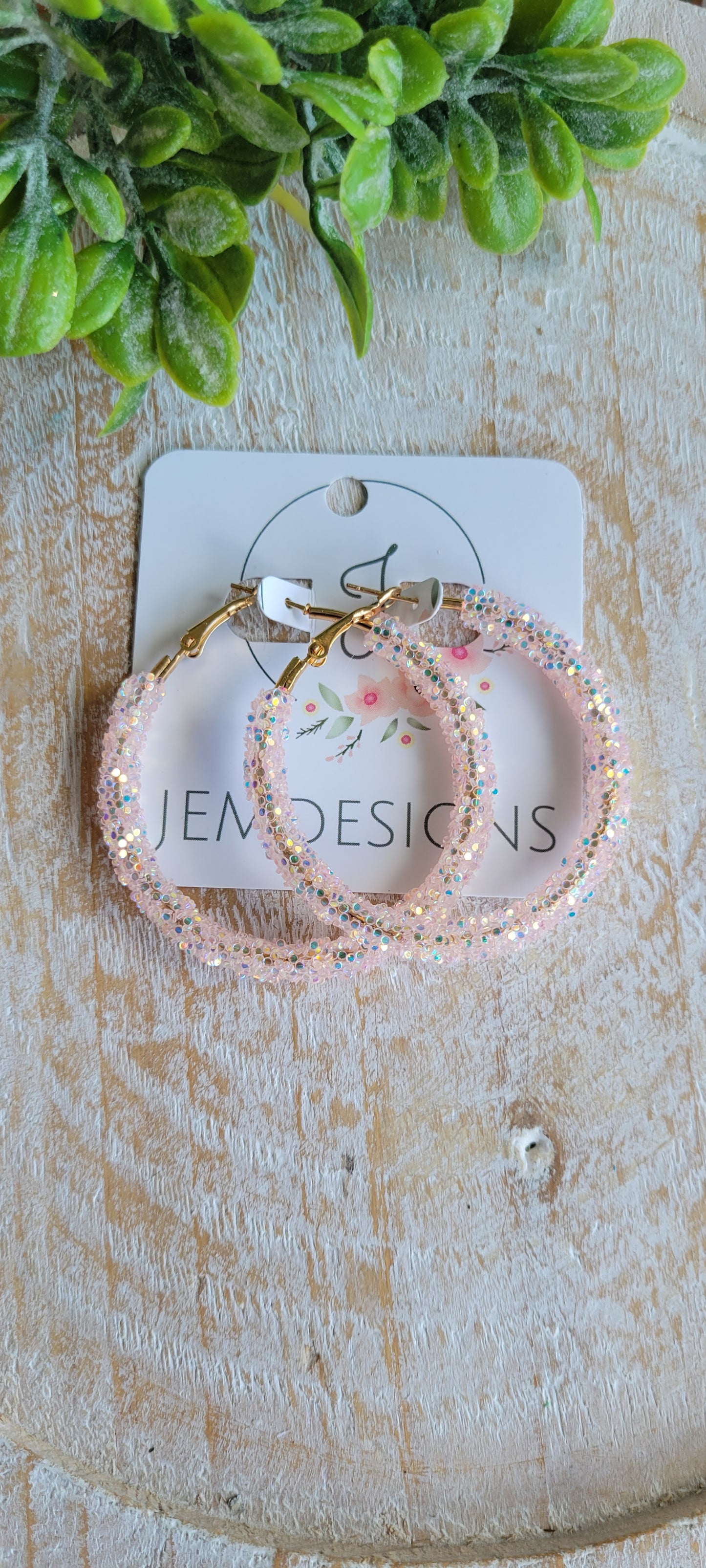 Light Pink Glitter Hoop Earrings