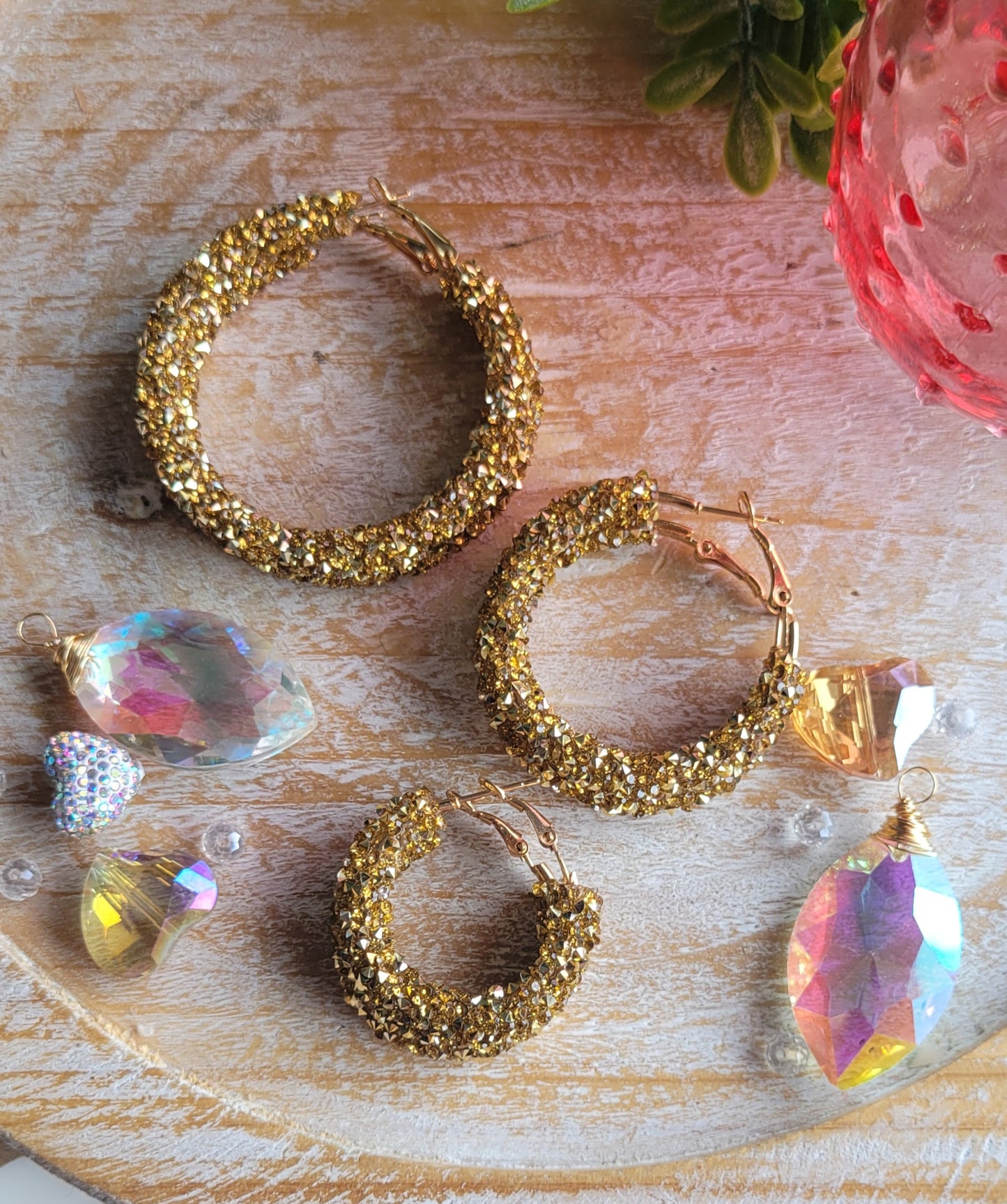 Gold Tone Glitter Hoop Earrings