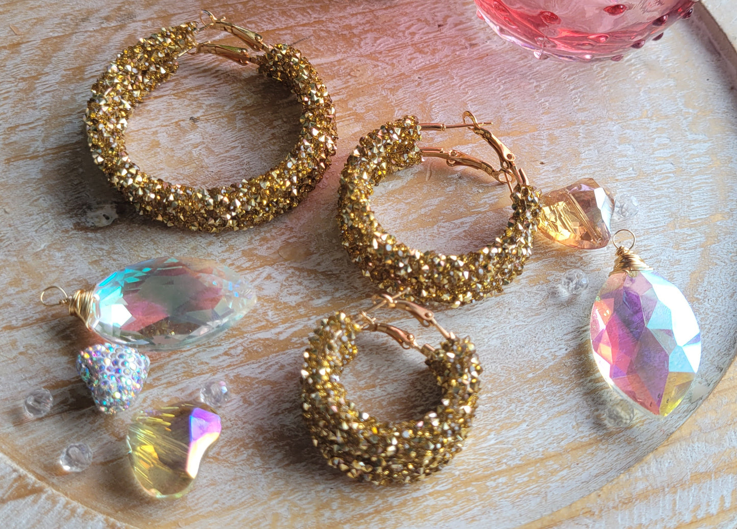 Gold Tone Glitter Hoop Earrings