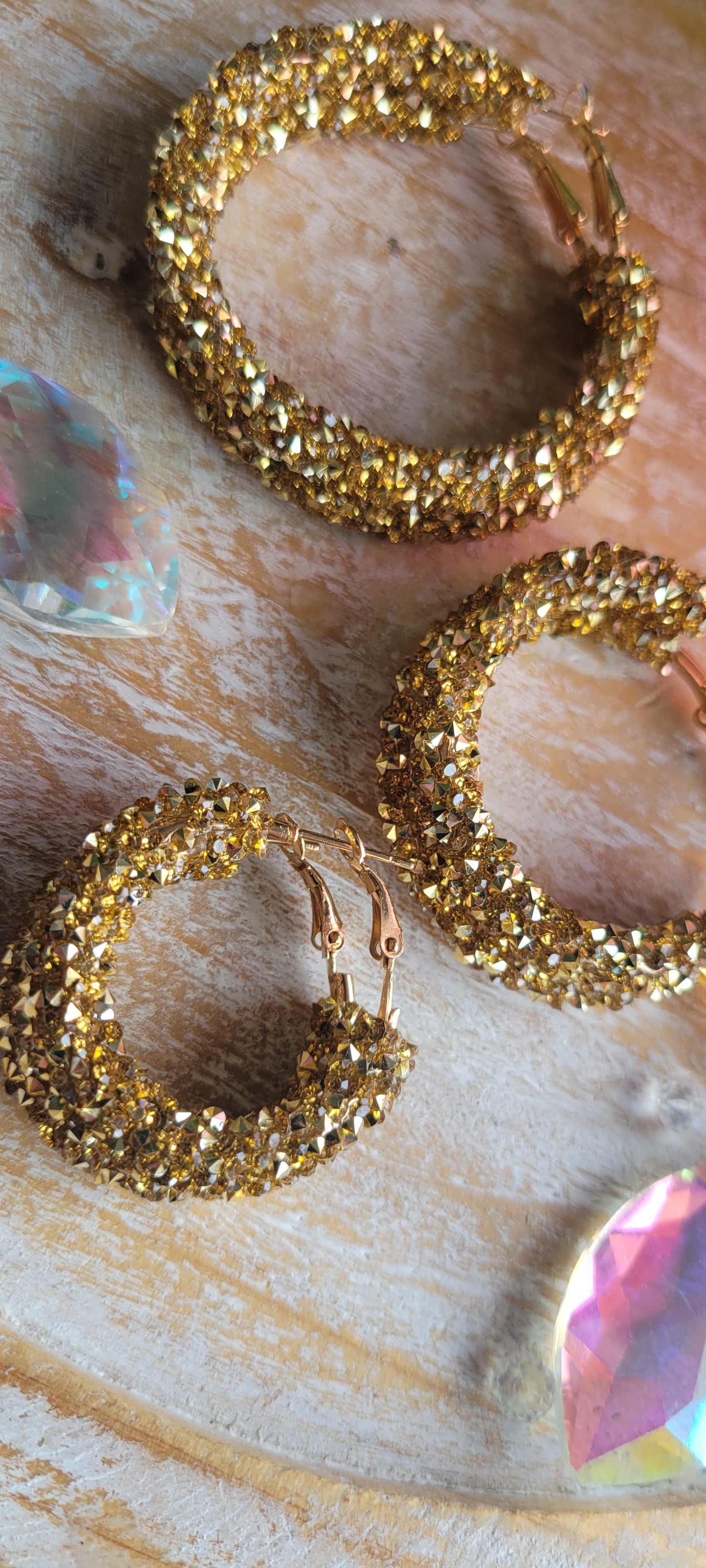 Gold Tone Glitter Hoop Earrings
