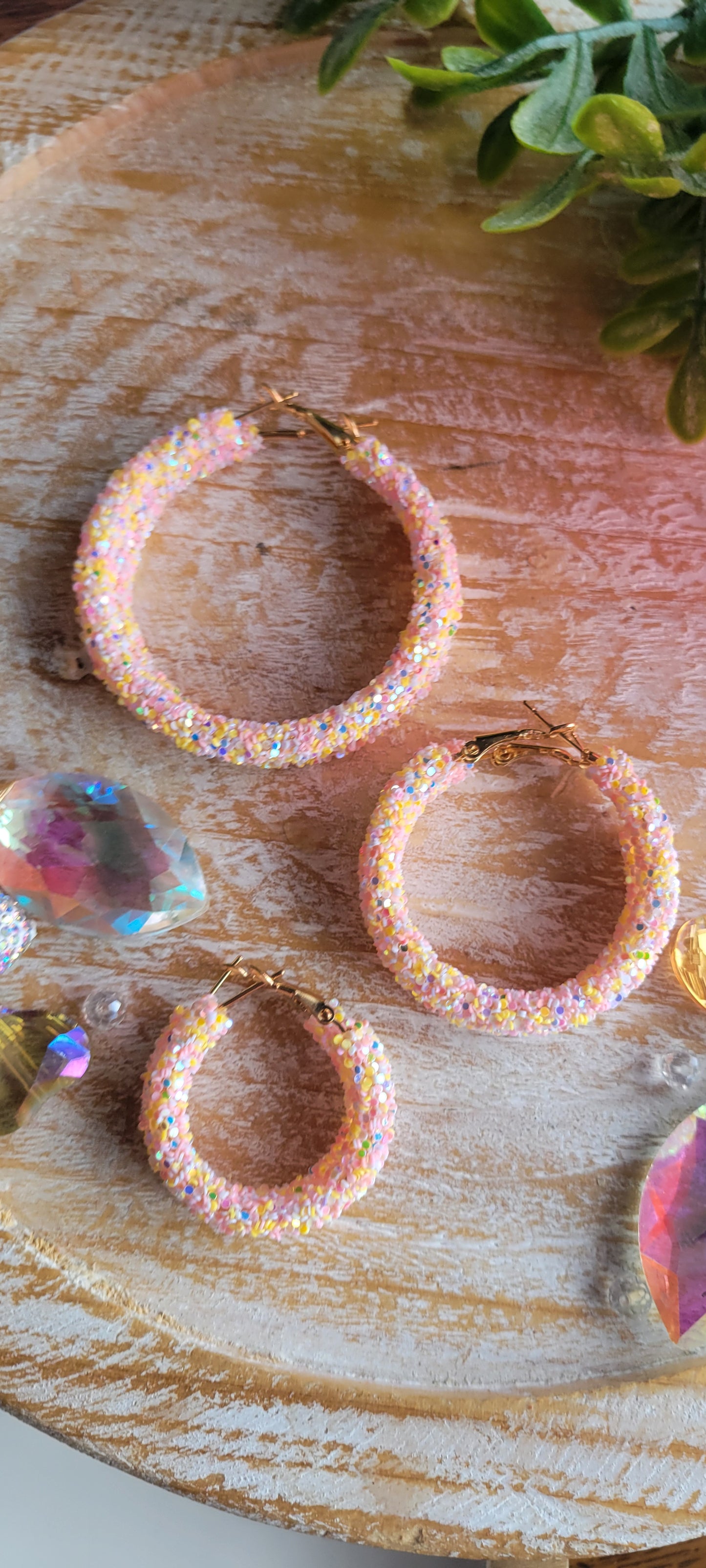 Pink Confetti Glitter Hoop Earrings