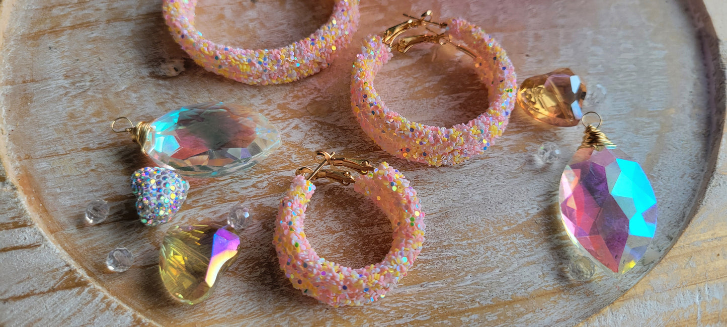 Pink Confetti Glitter Hoop Earrings