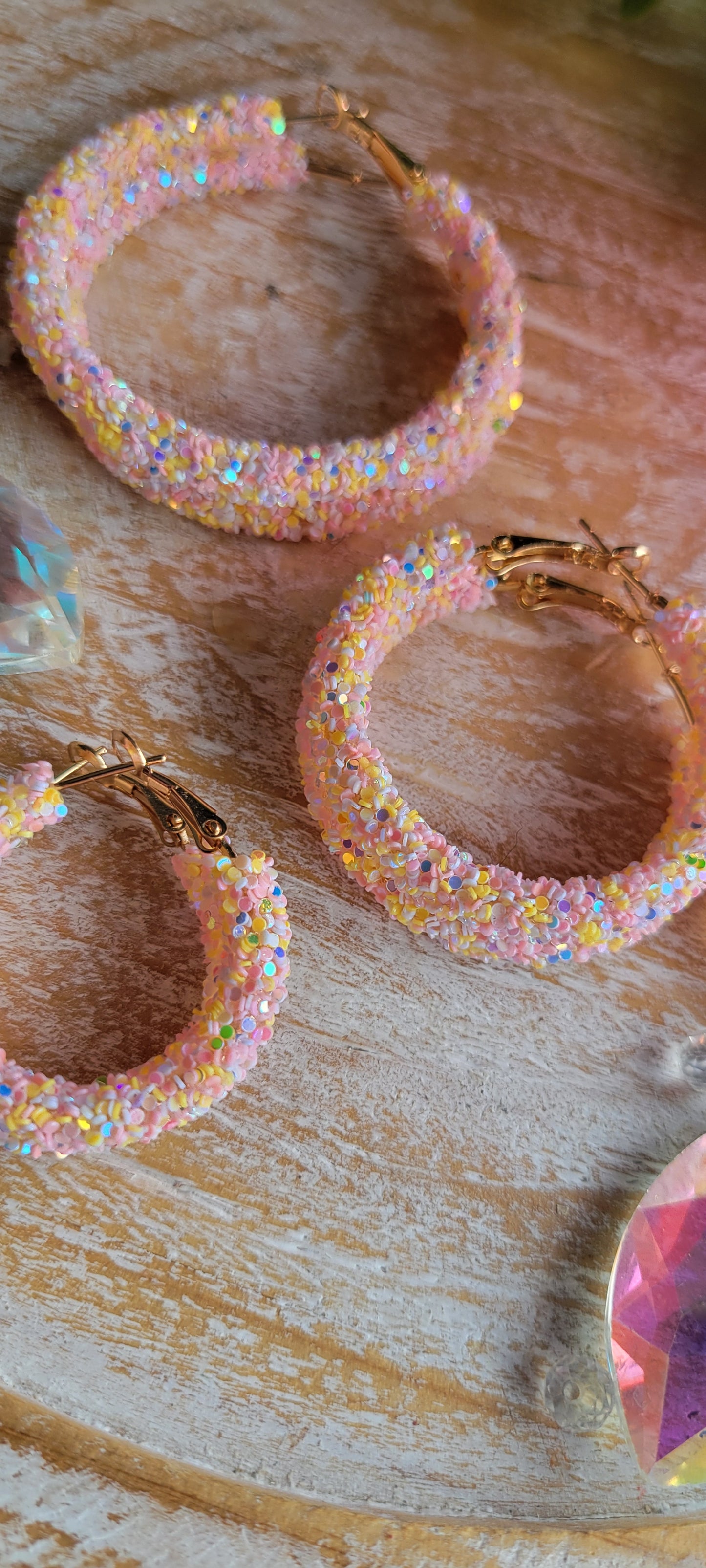 Pink Confetti Glitter Hoop Earrings