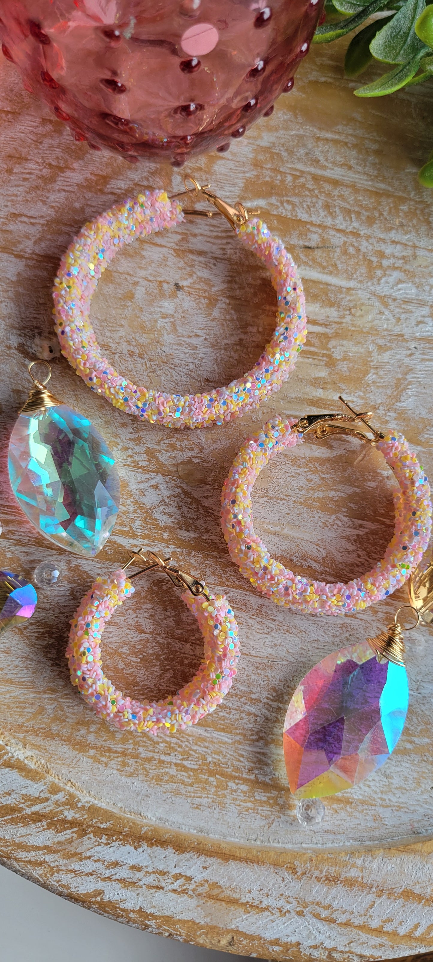 Pink Confetti Glitter Hoop Earrings