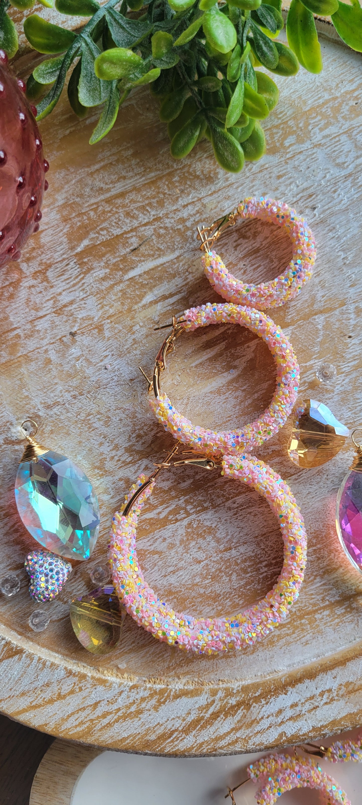 Pink Confetti Glitter Hoop Earrings