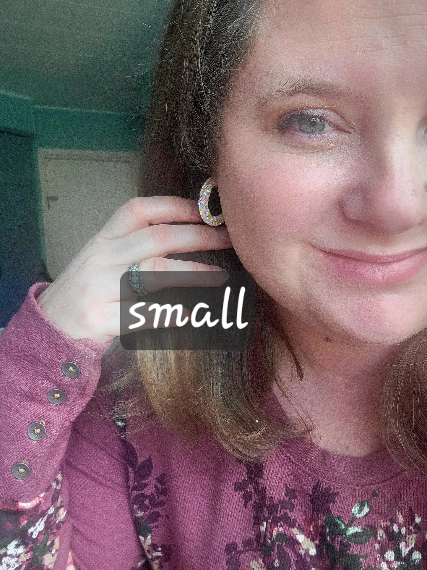 Blue and Gold Glitter Hoop Earrings