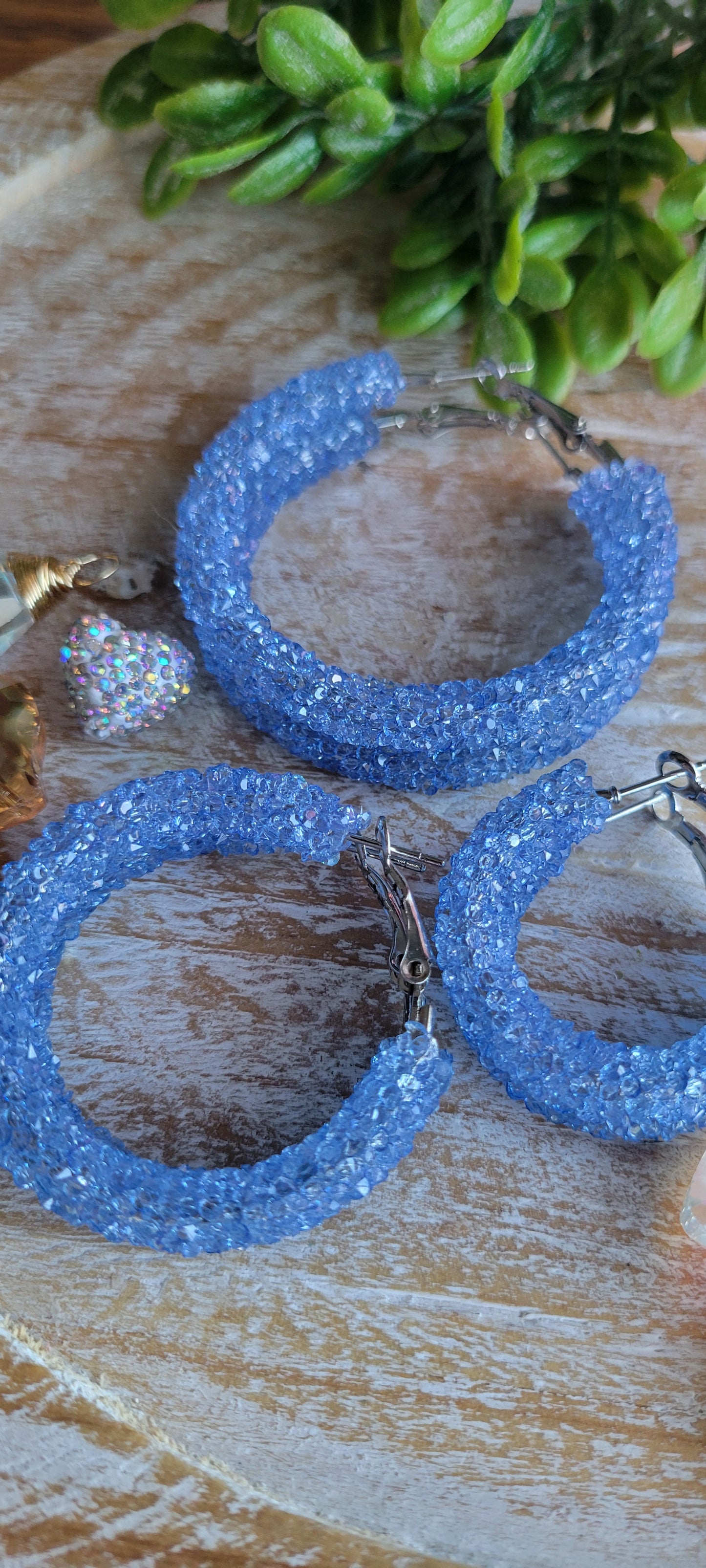 Blue Glitter Hoop Earrings