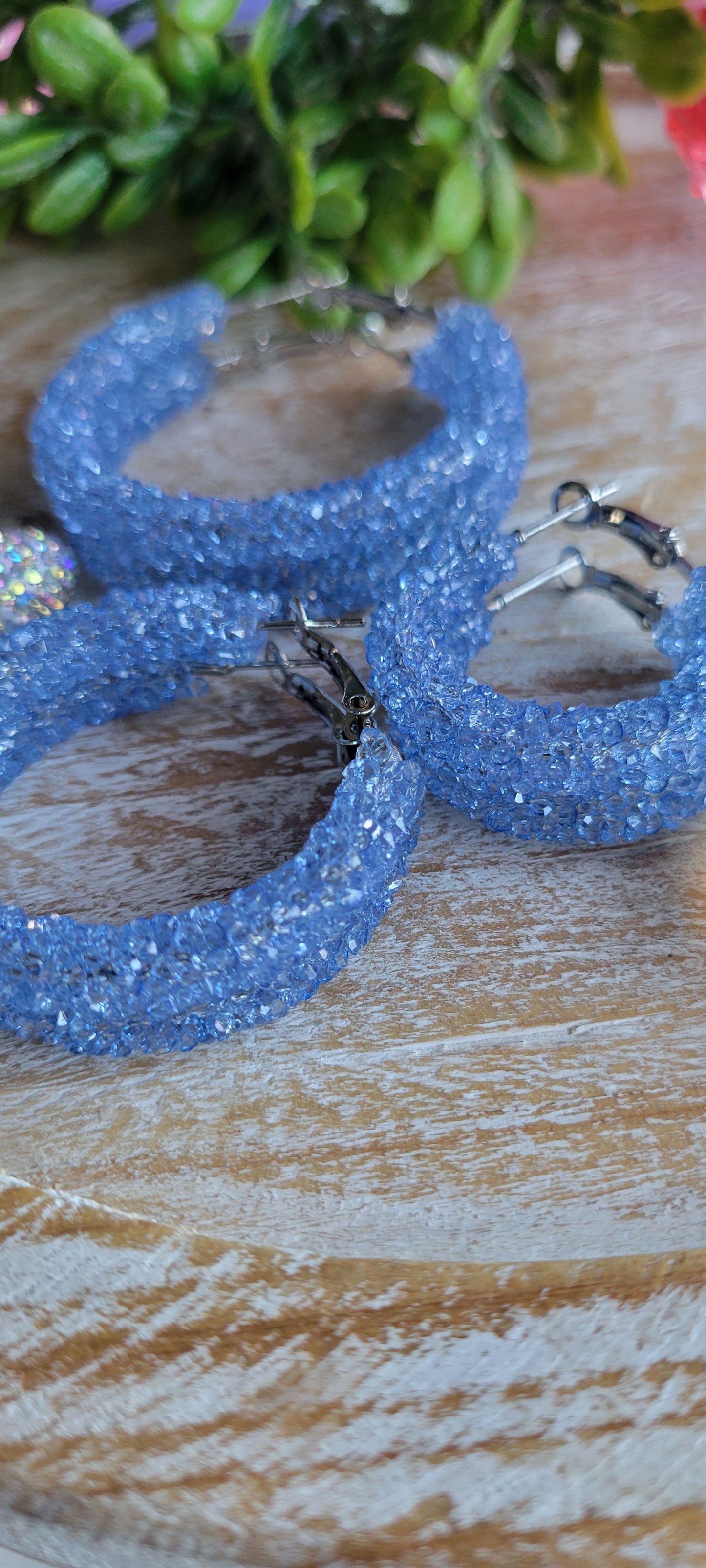 Blue Glitter Hoop Earrings