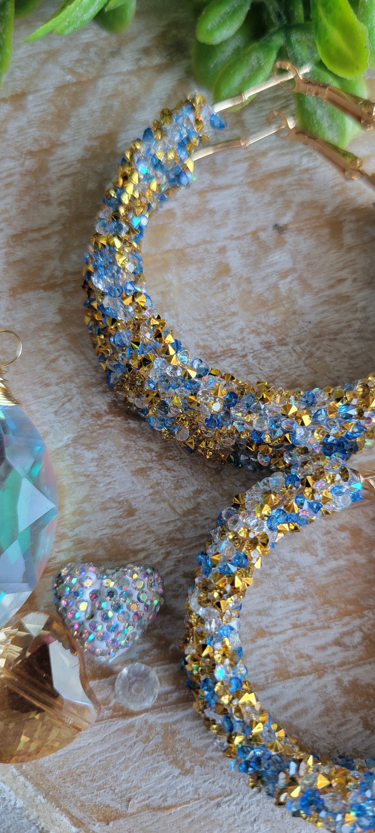 Blue and Gold Glitter Hoop Earrings