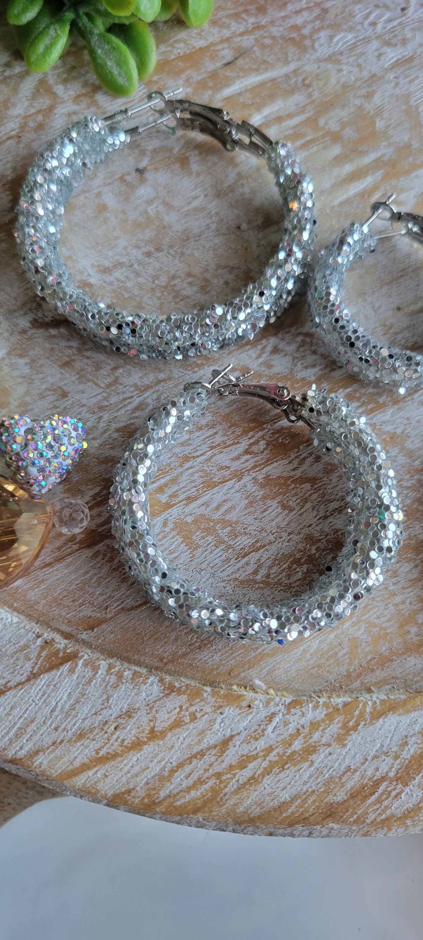 Silver Glitter Hoop Earrings