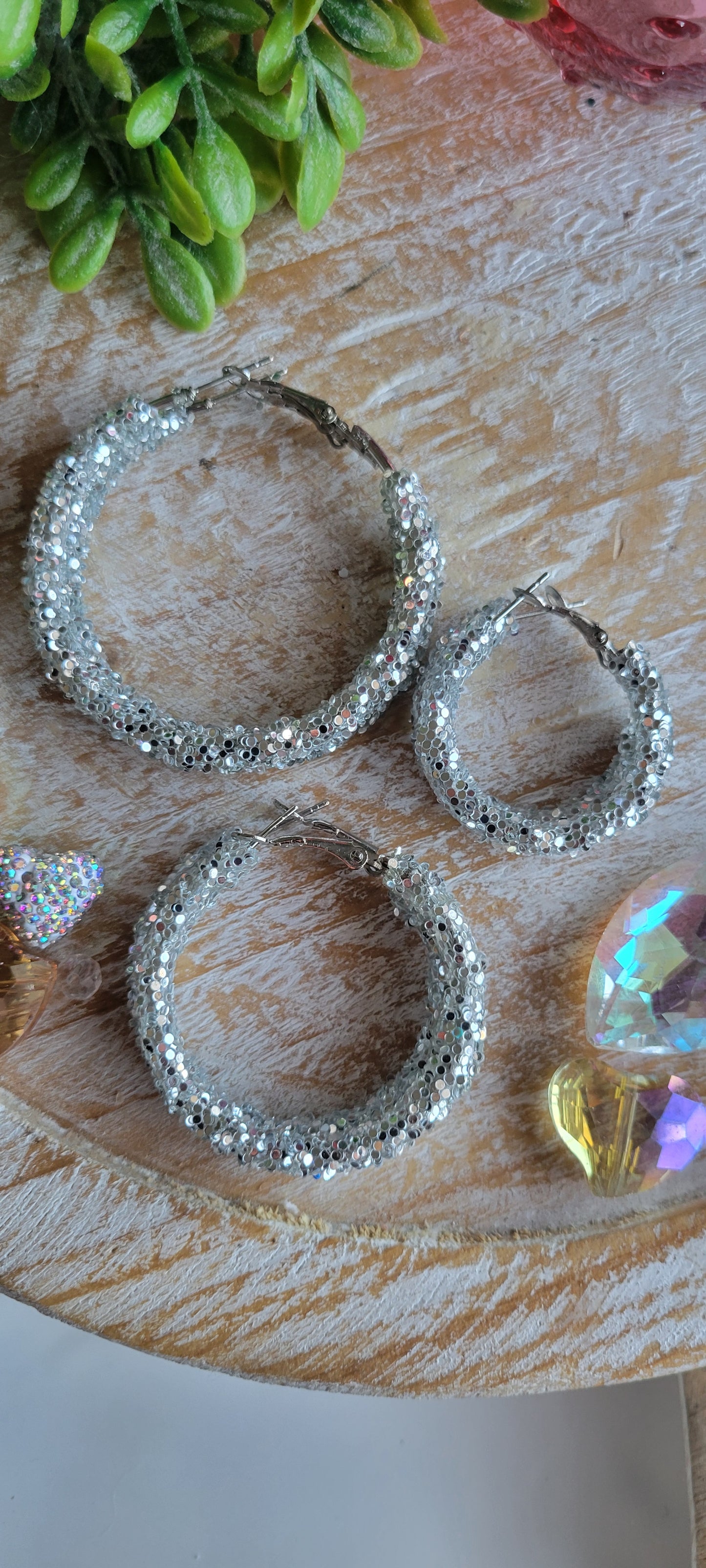 Silver Glitter Hoop Earrings