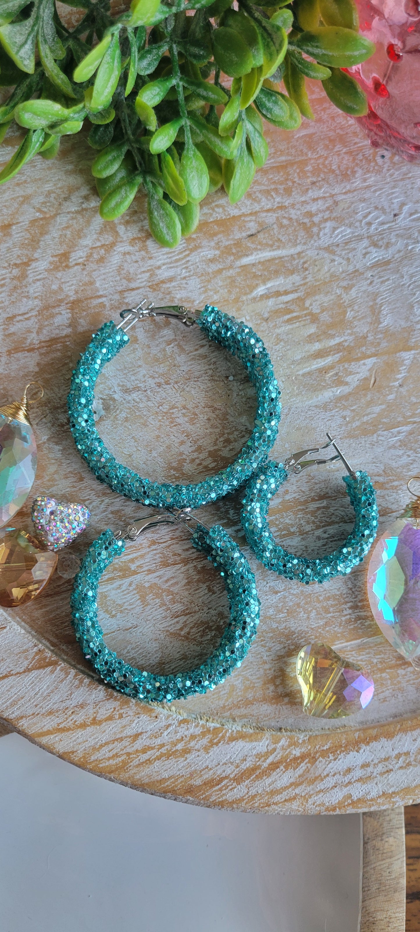 Teal Glitter Hoop Earrings