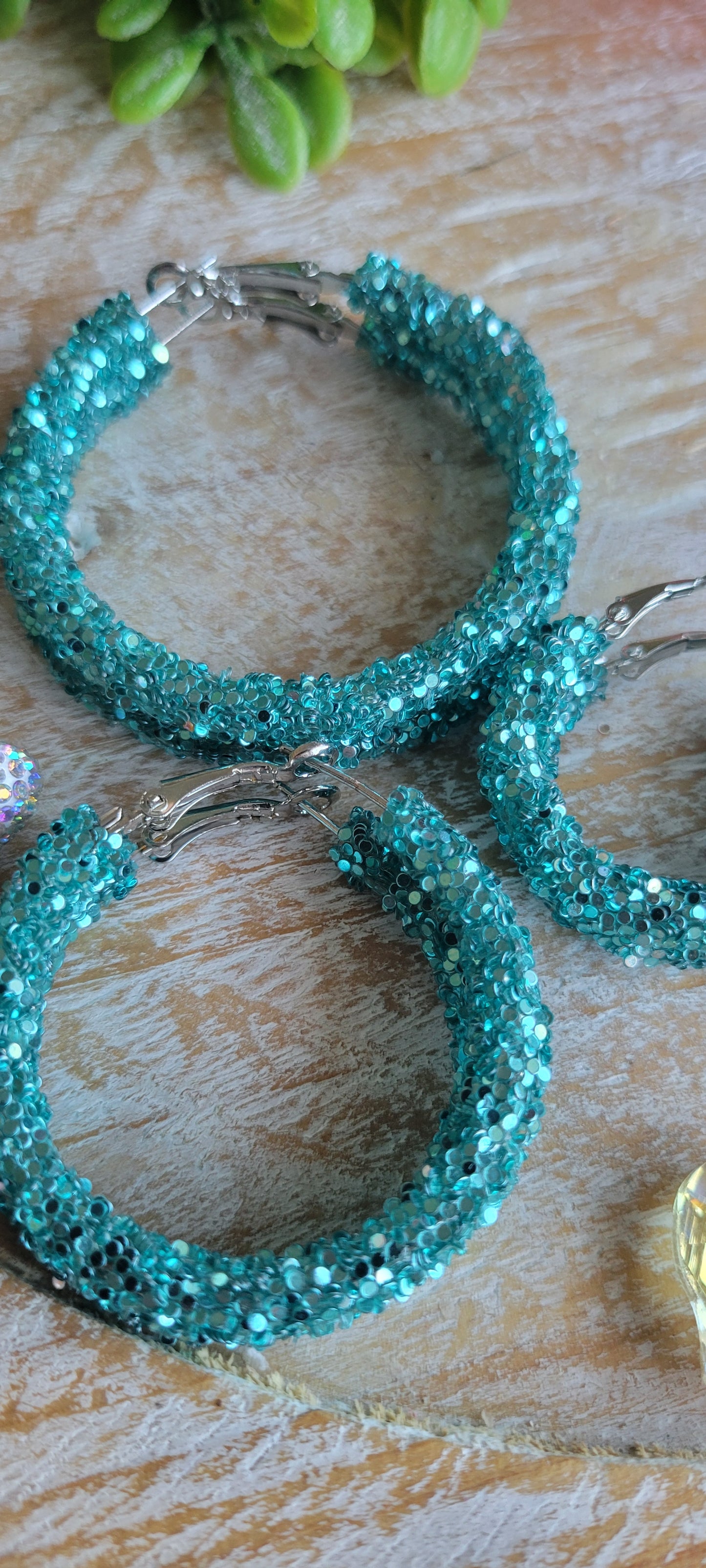 Teal Glitter Hoop Earrings
