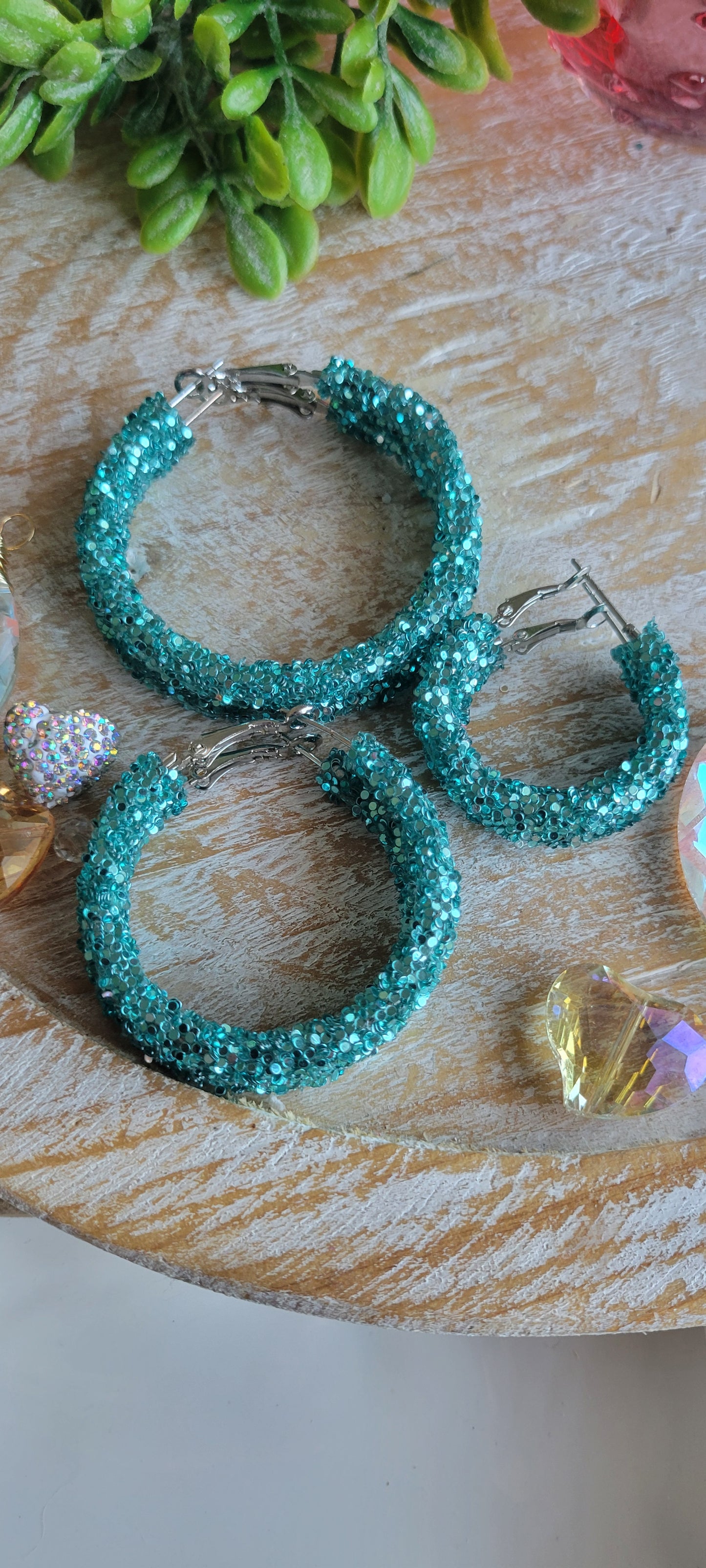 Teal Glitter Hoop Earrings