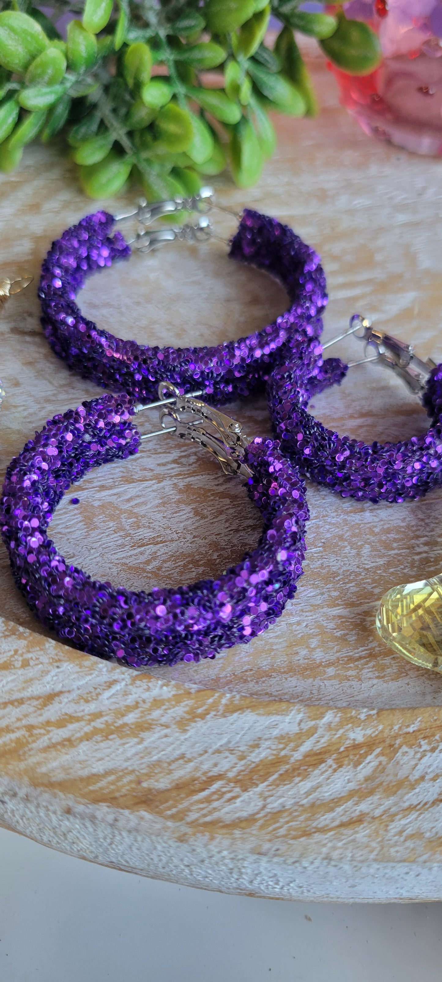 Purple Glitter Hoop Earrings