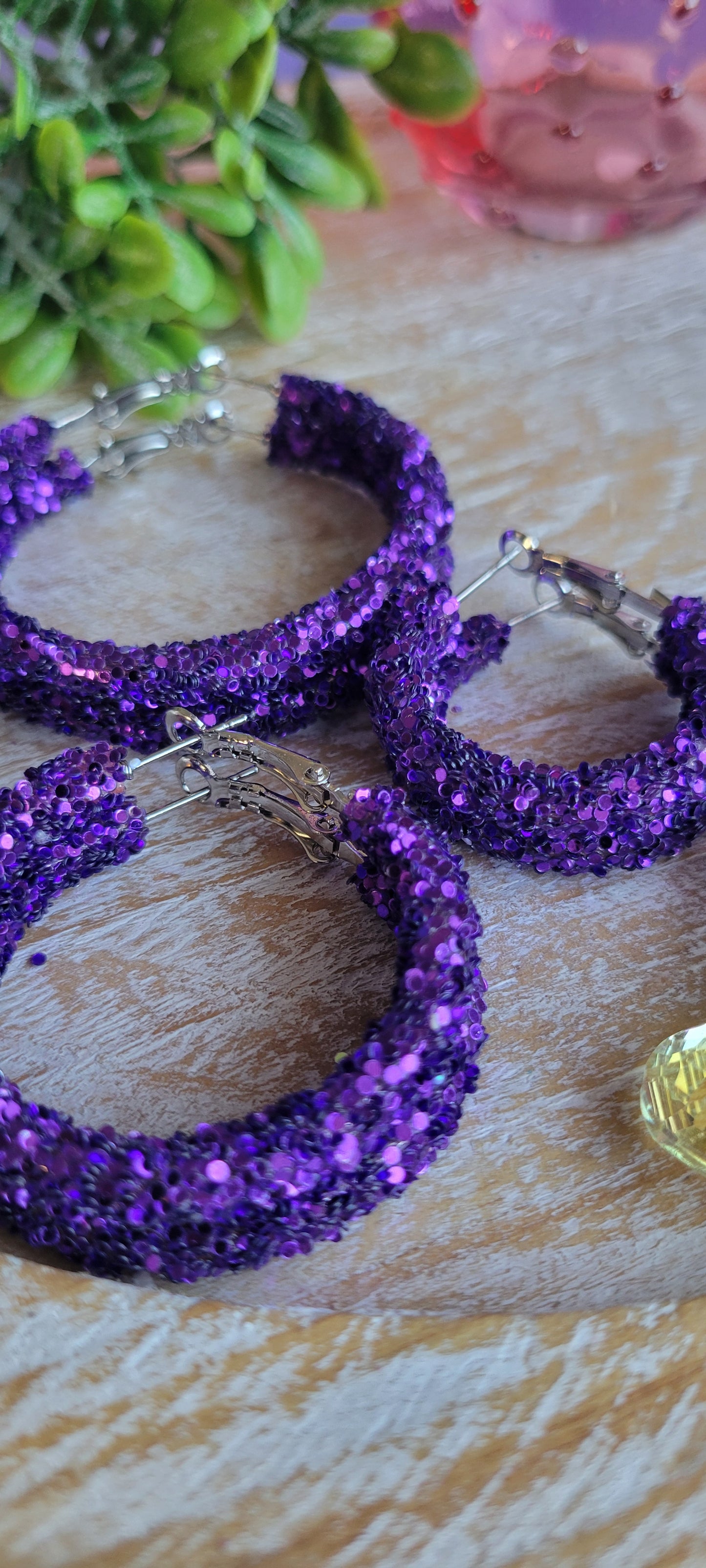 Purple Glitter Hoop Earrings