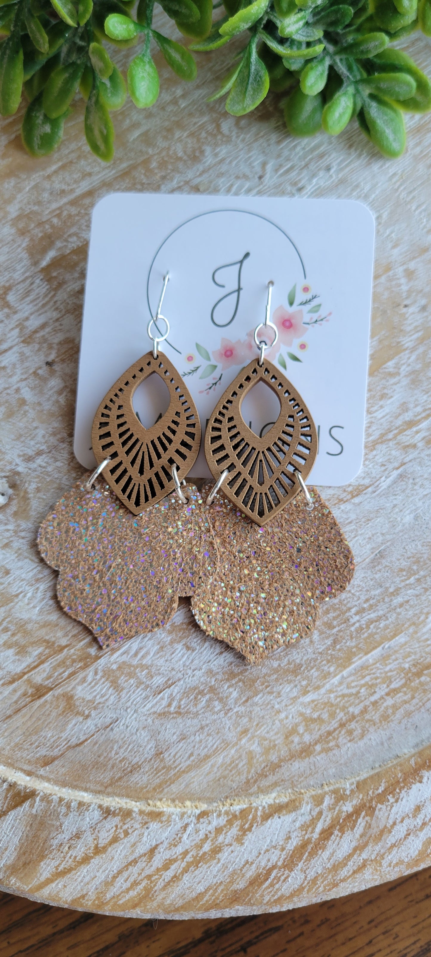 Wood and Leather Earrings