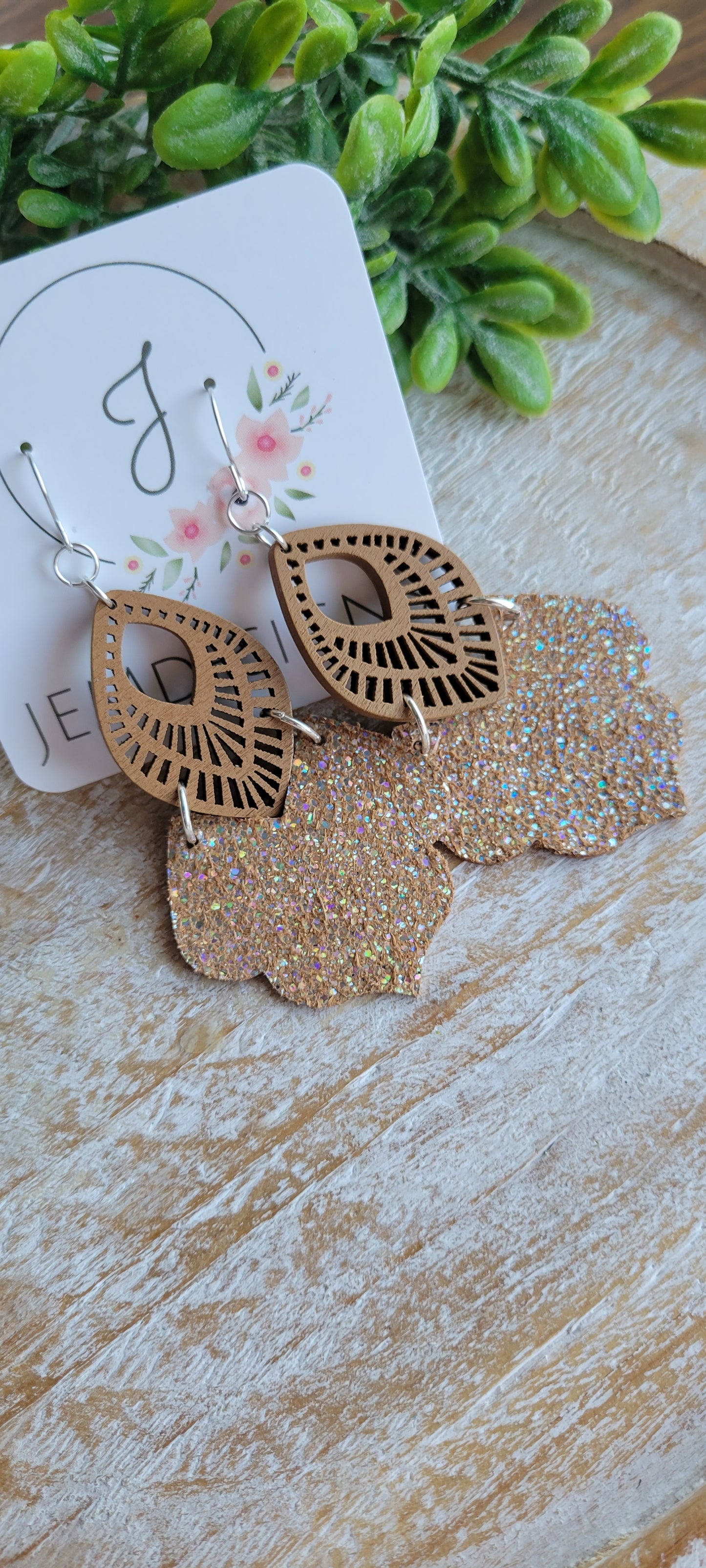 Wood and Leather Earrings