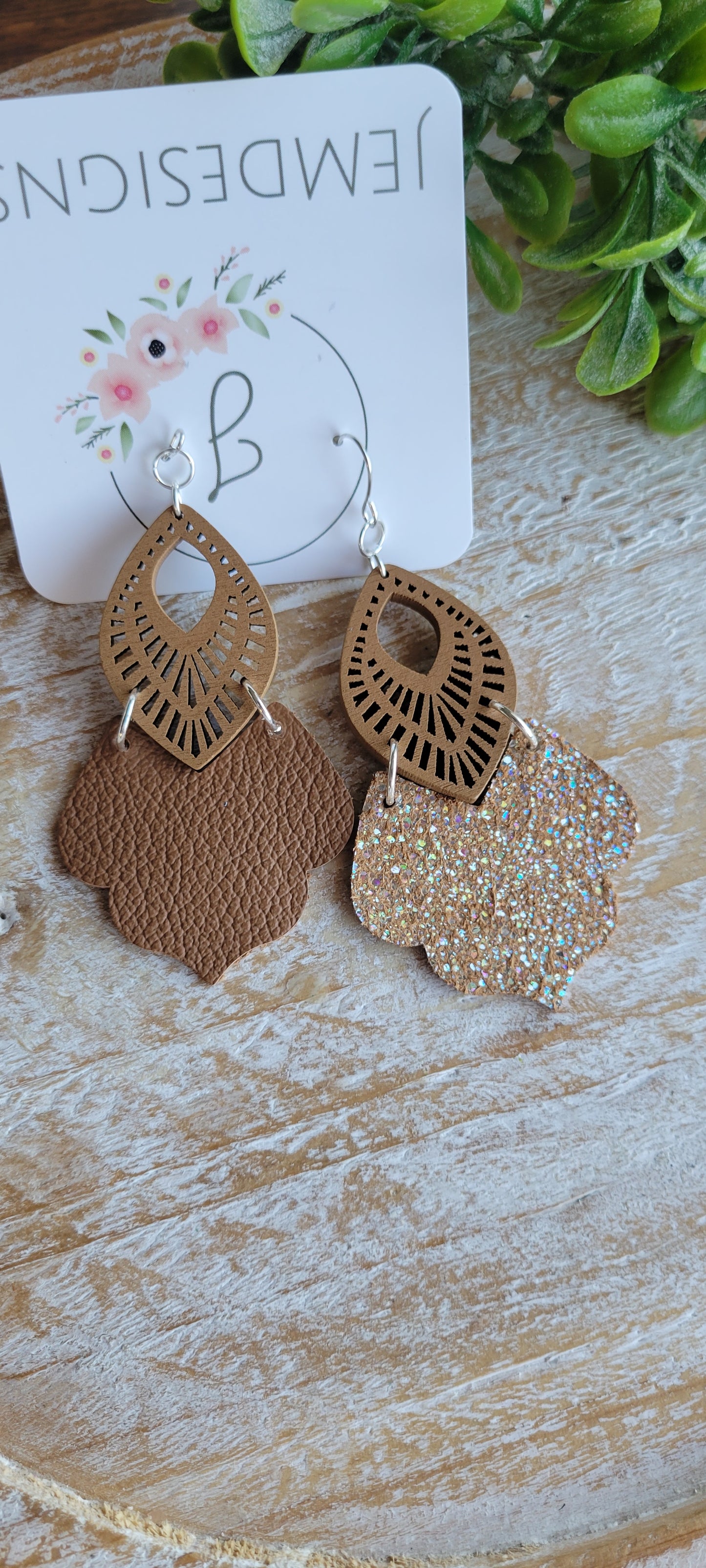 Wood and Leather Earrings