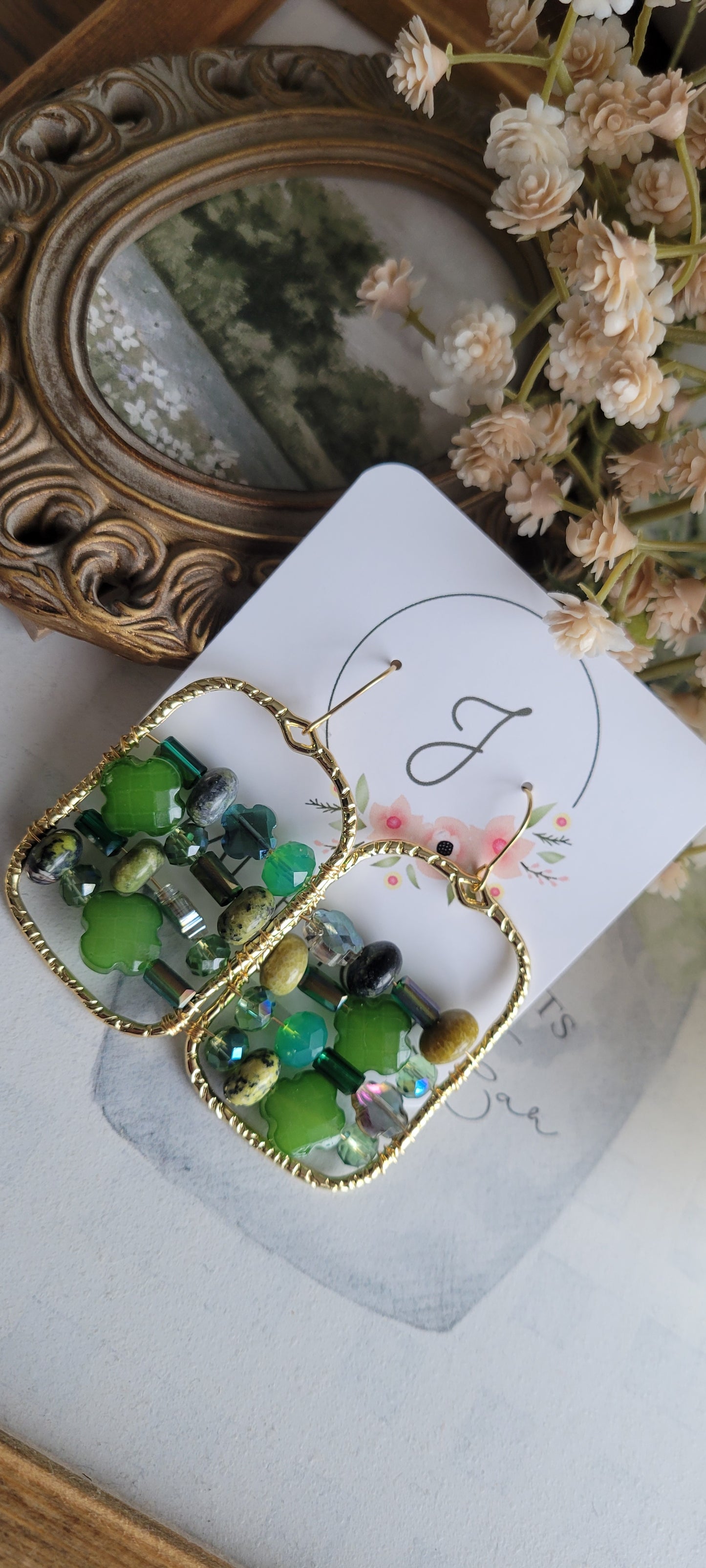 Green Beaded Earrings