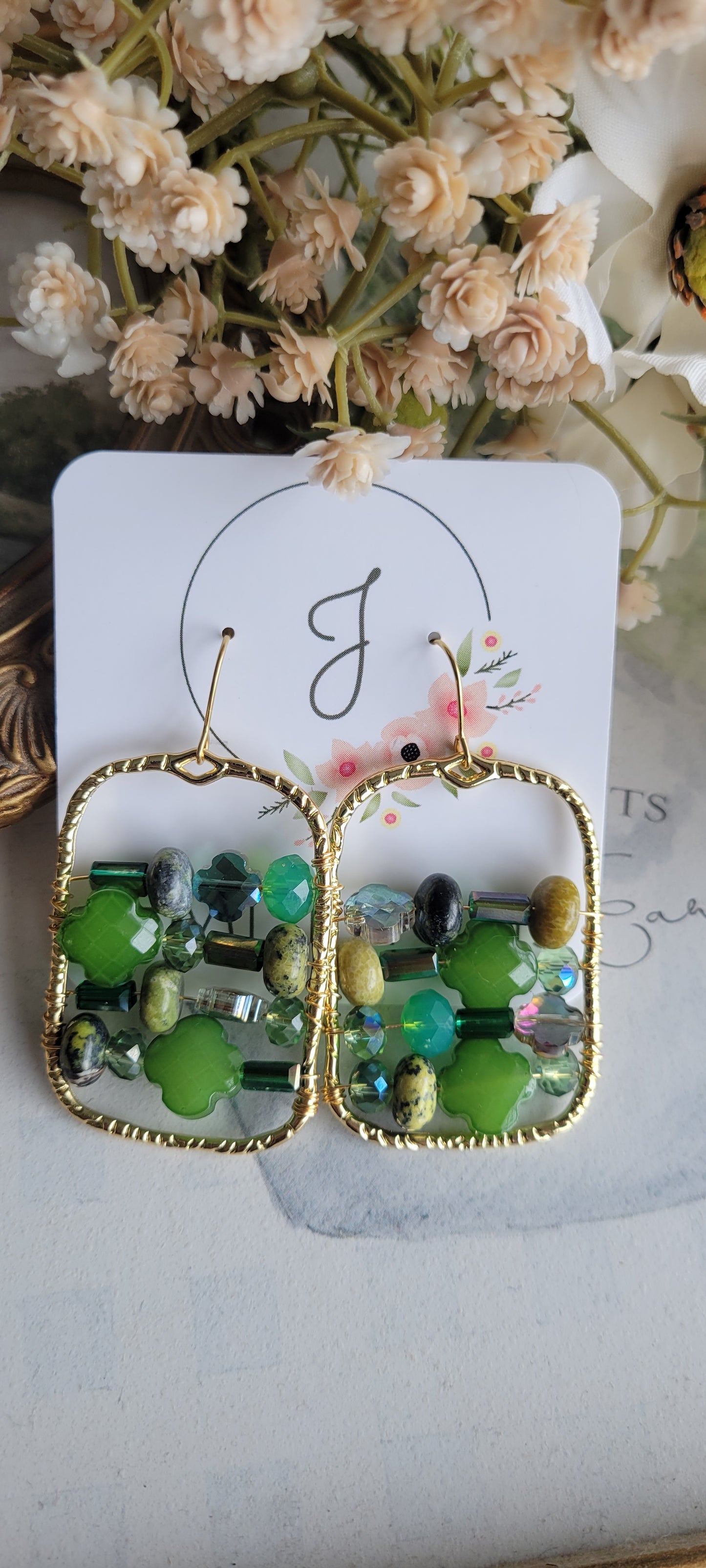 Green Beaded Earrings