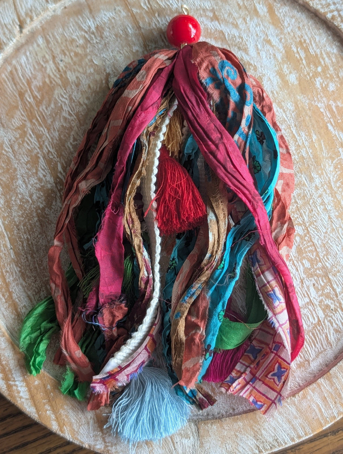 Handcrafted Boho Ribbon & Tassel Bag Charm