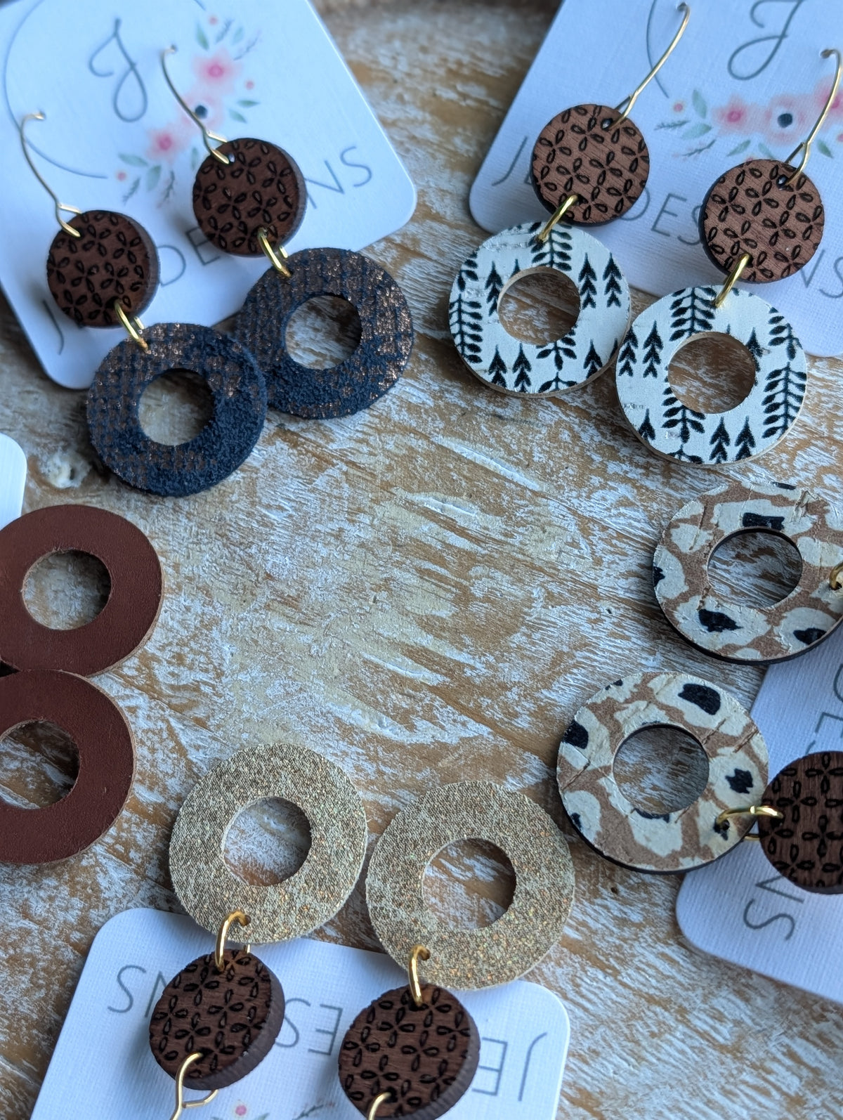 Wood and Leather Earrings
