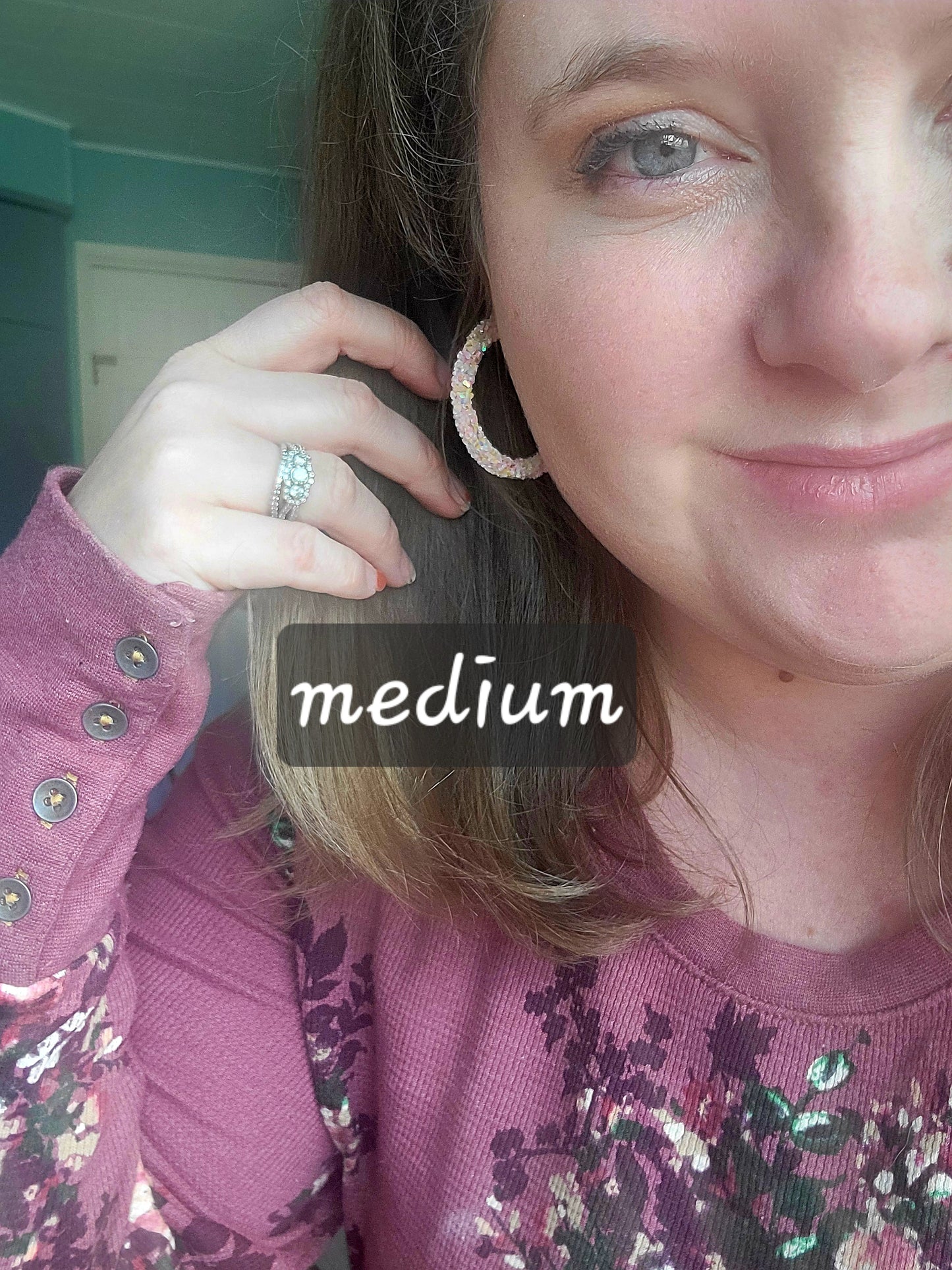 White Iridescent Glitter Hoop Earrings