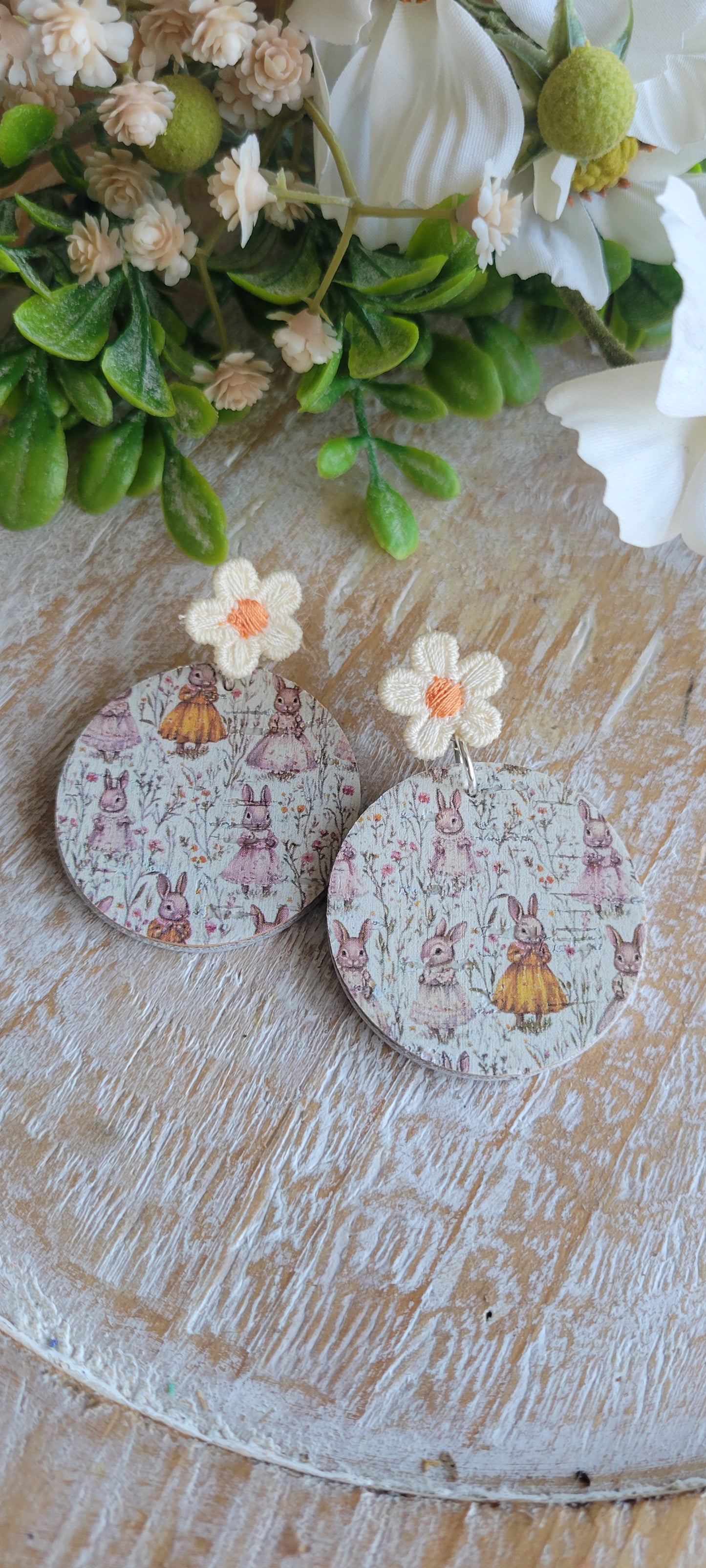 Yellow Flower Bunny Earrings