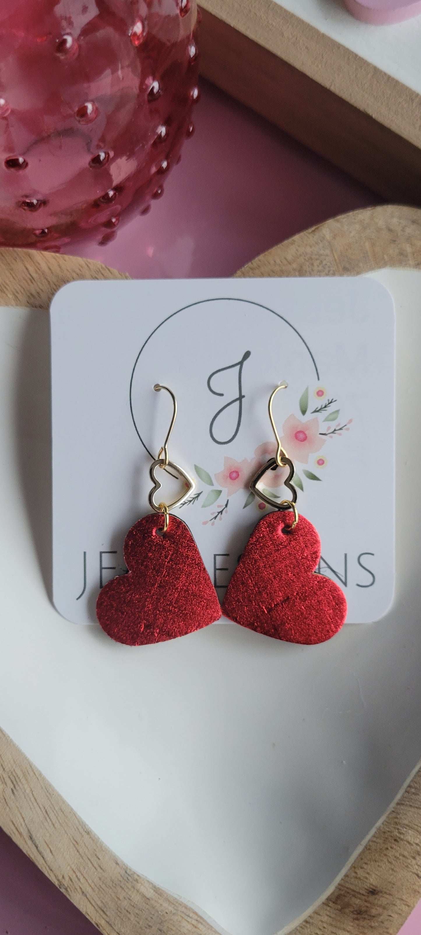 Red and Gold Heart Earrings