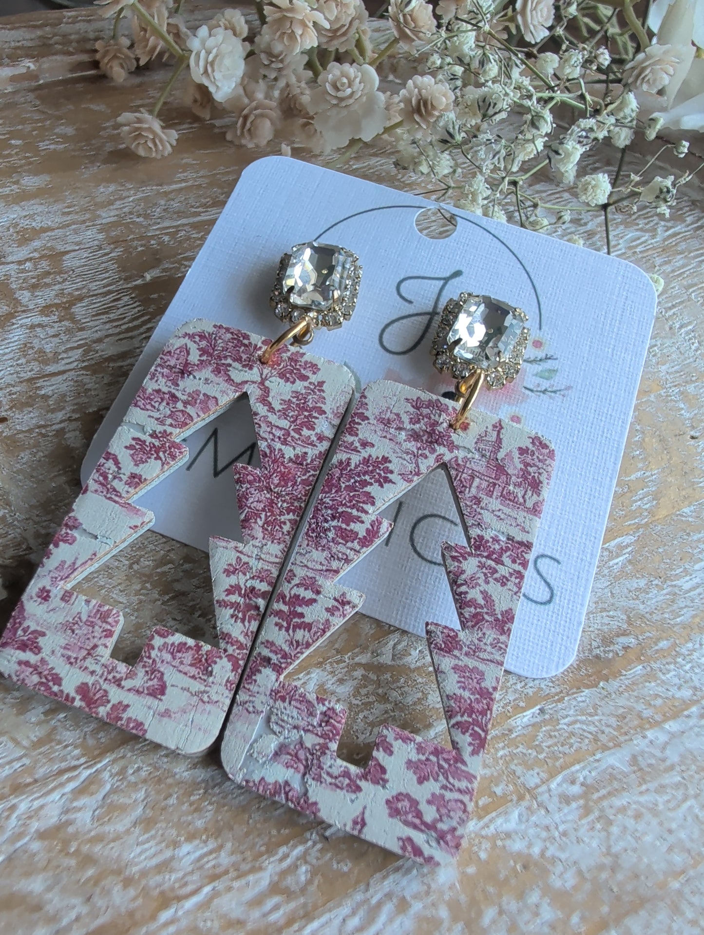 Red Toile Christmas Earrings