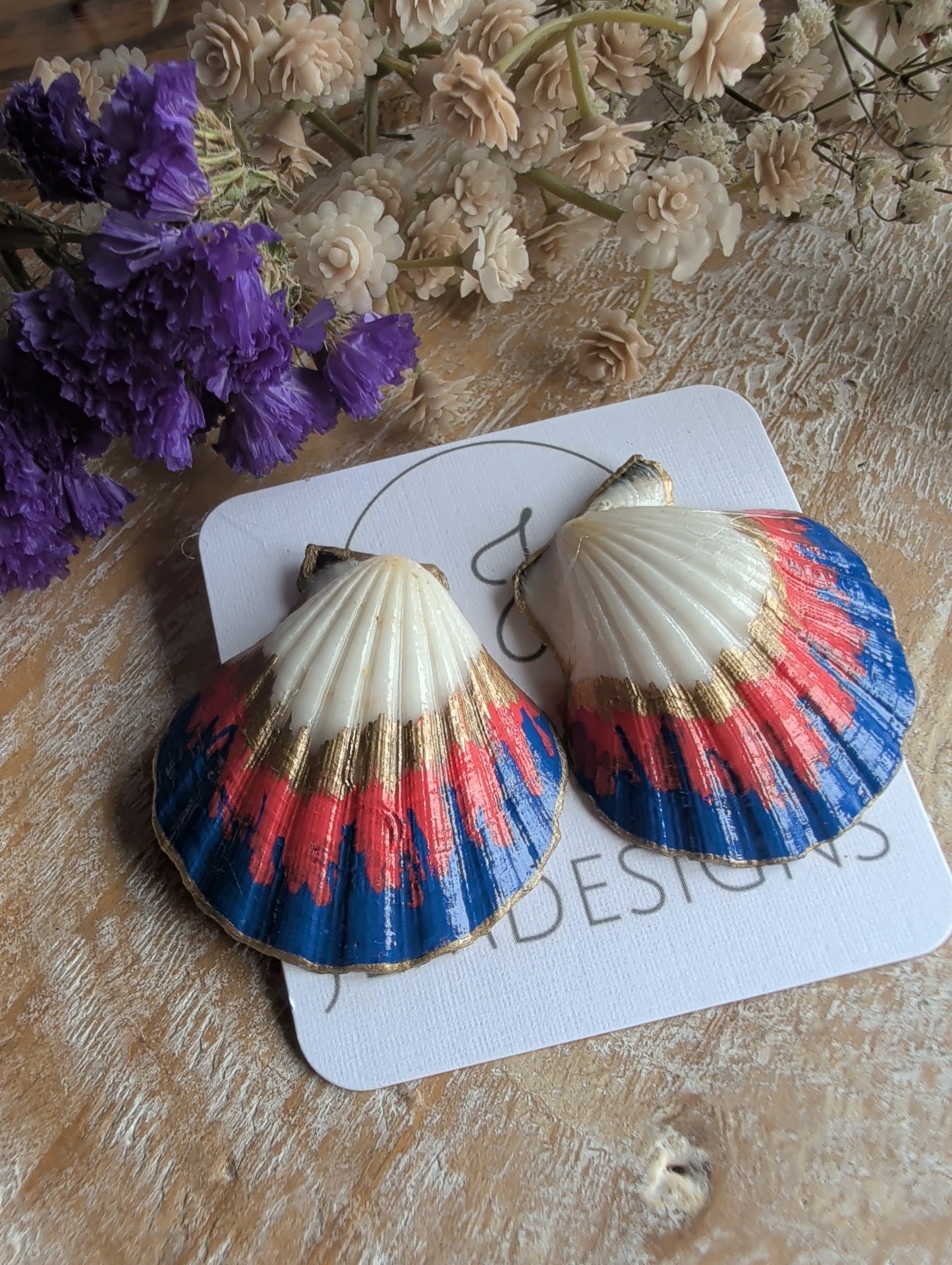 Red, White and Blue Seashell Earrings