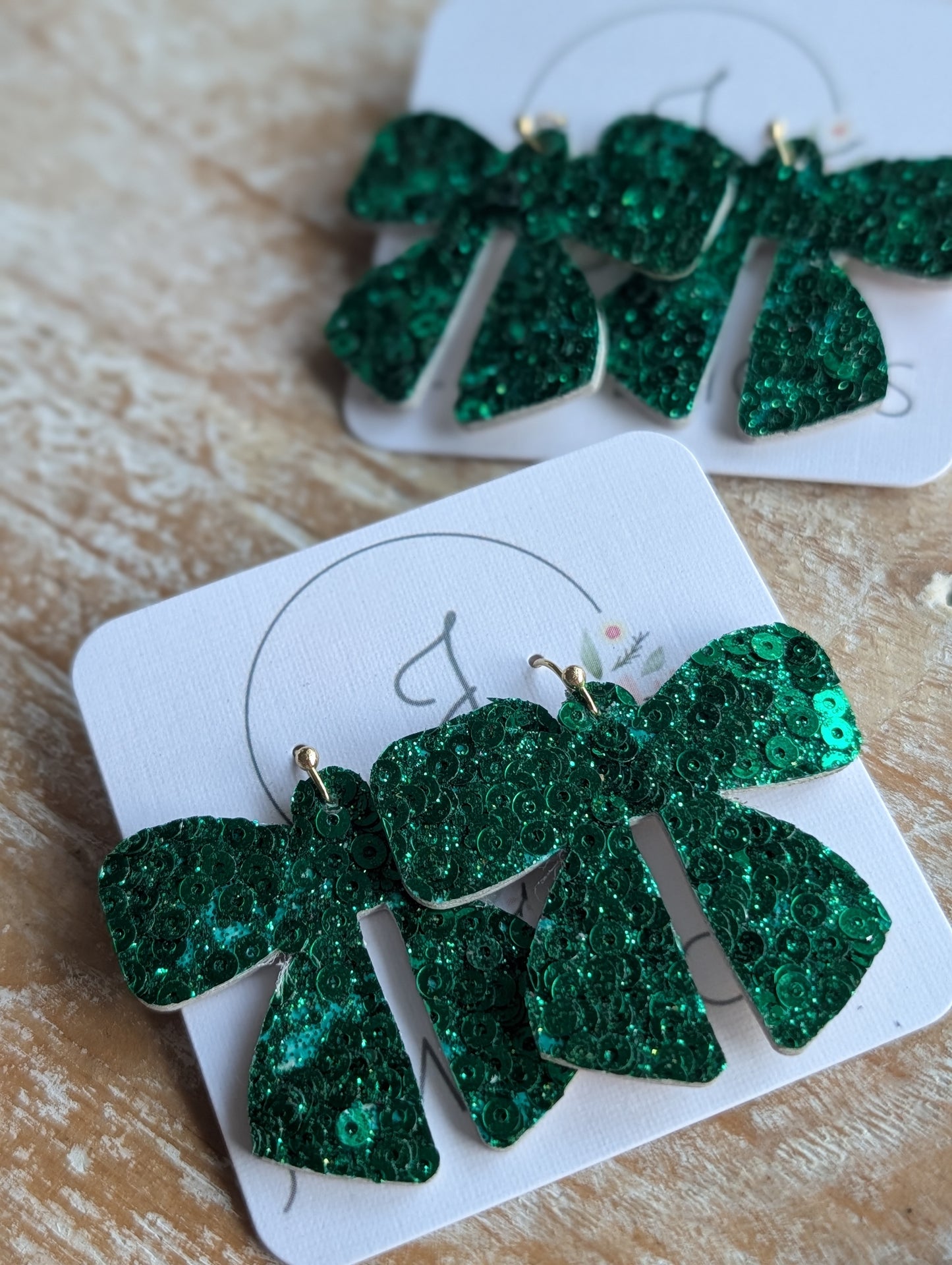 Green Sequin Bow Earrings