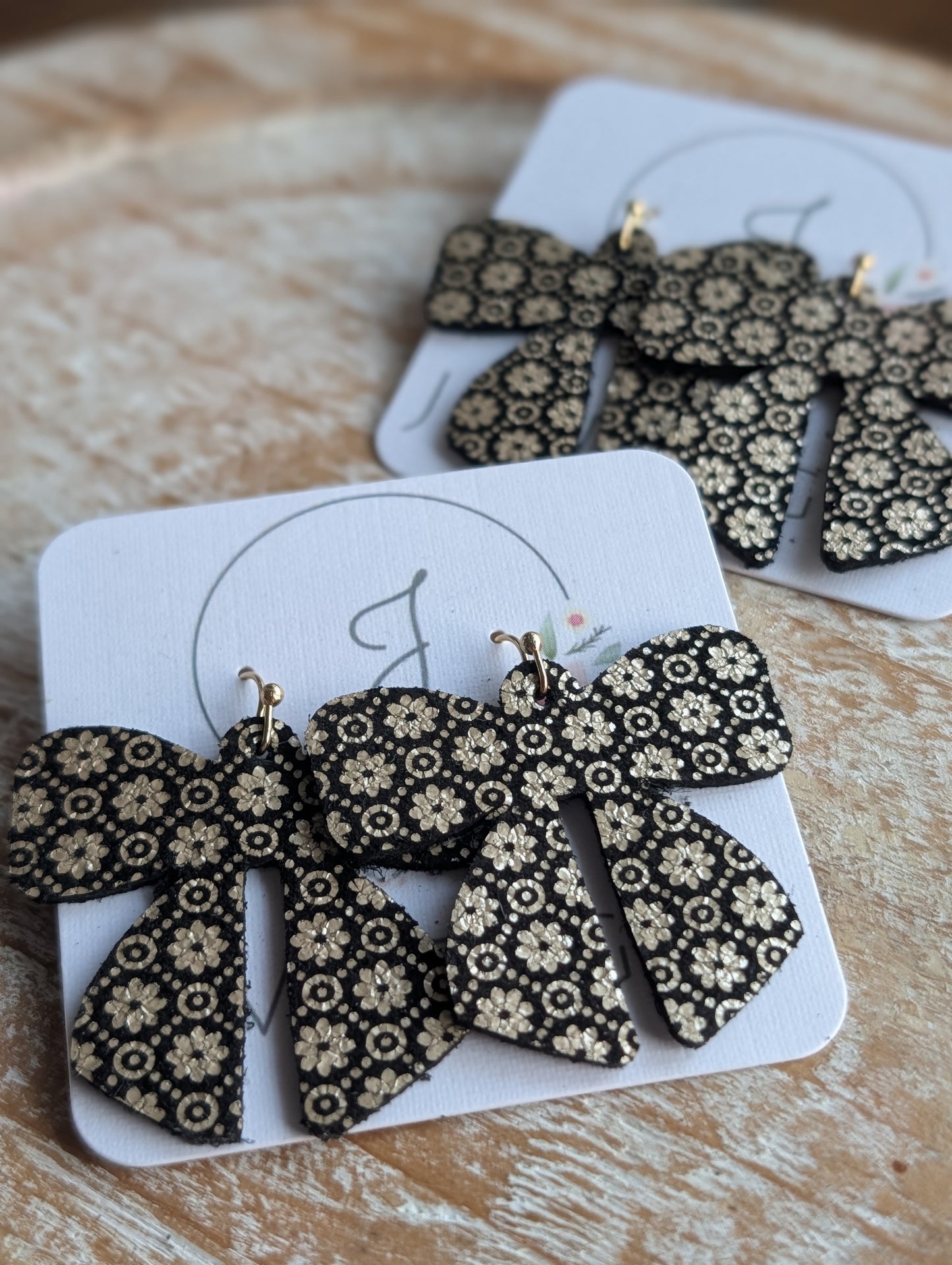 Black and Gold Bow Earrings