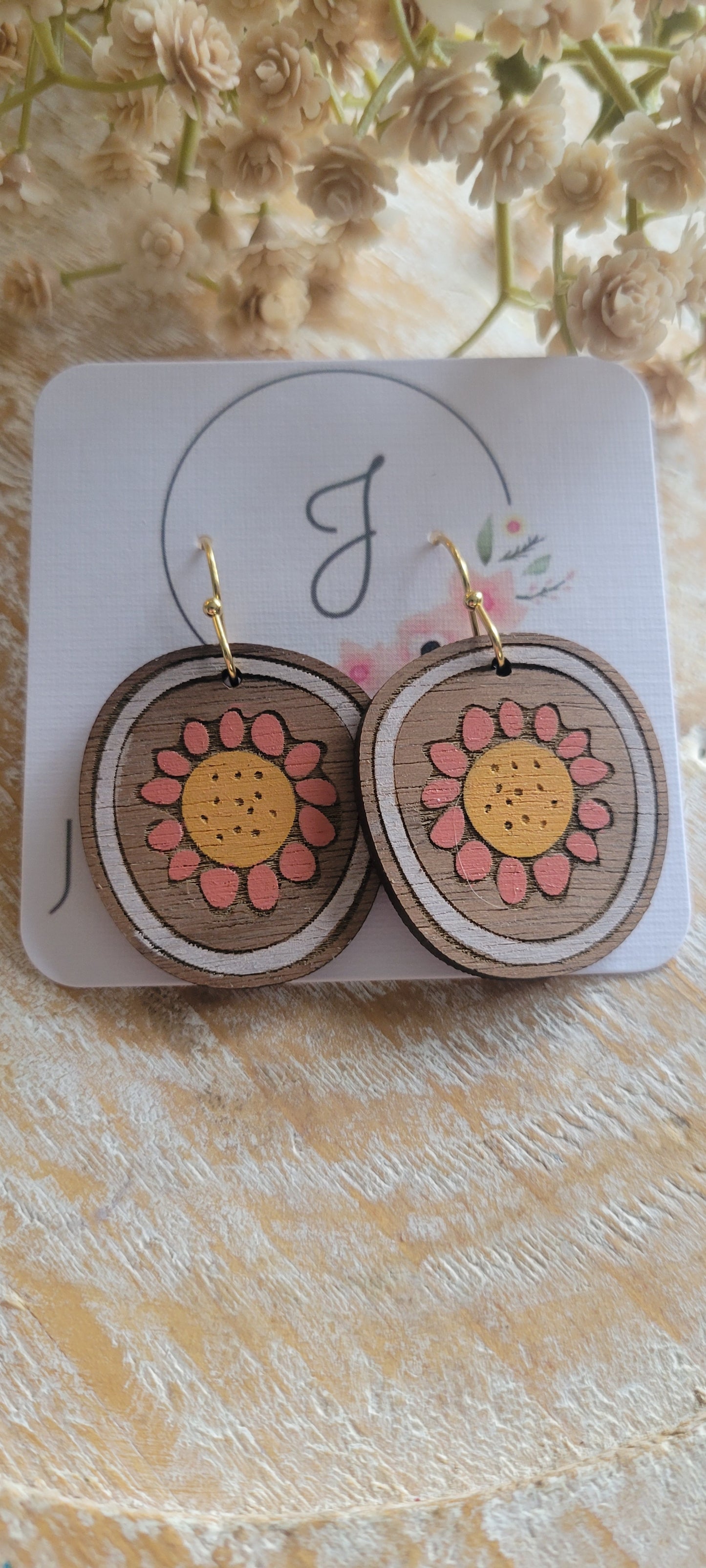 Wood Flower Earrings