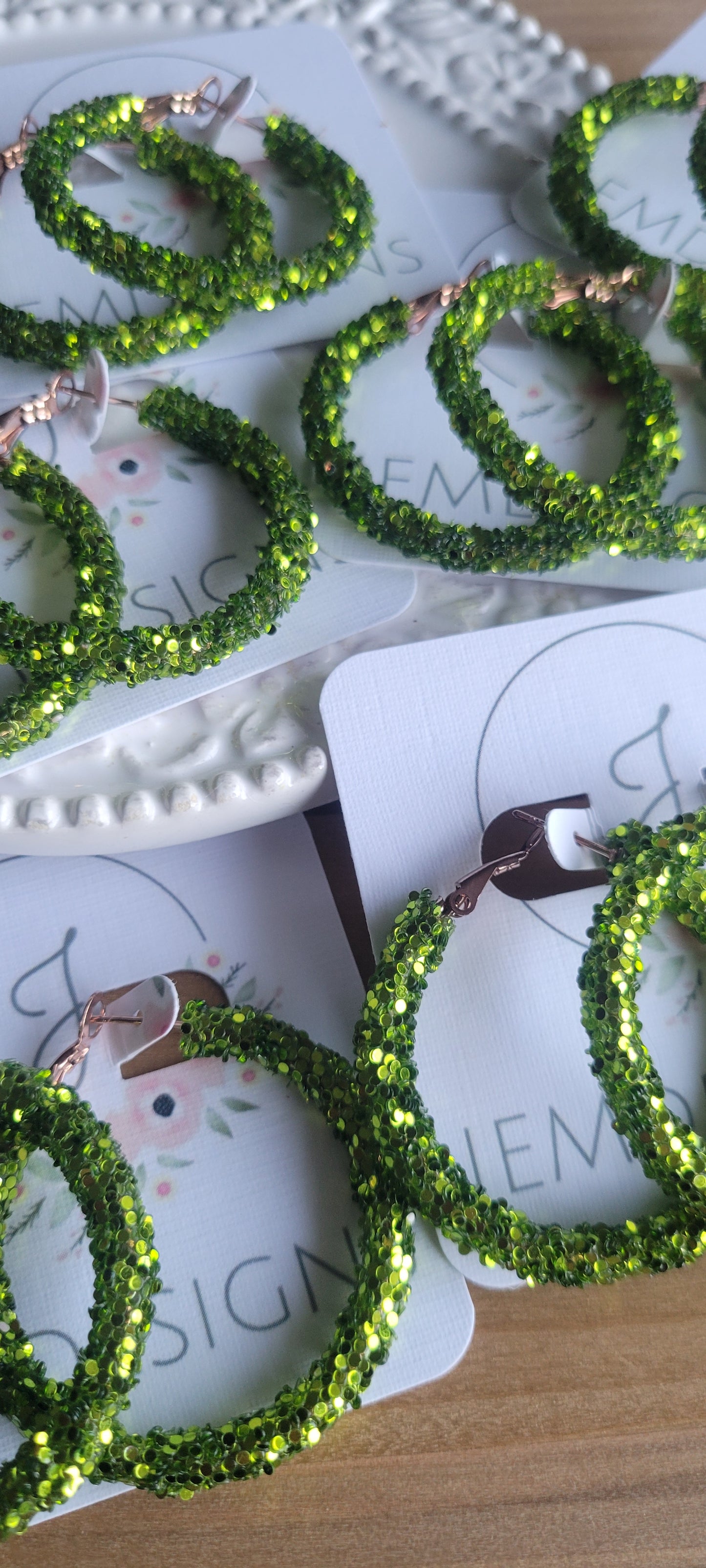 Dazzling Green Glitter Hoop Earrings