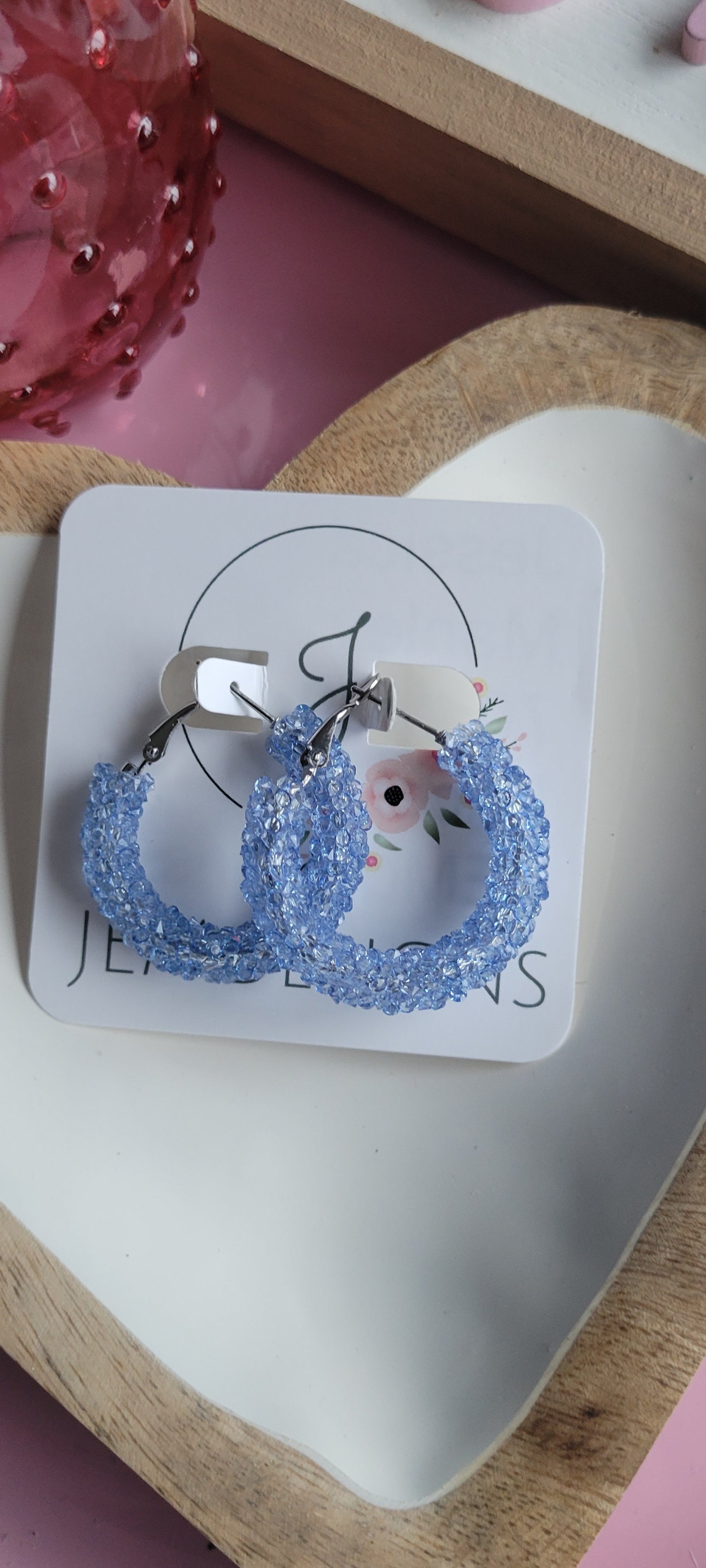 Blue Glitter Hoop Earrings