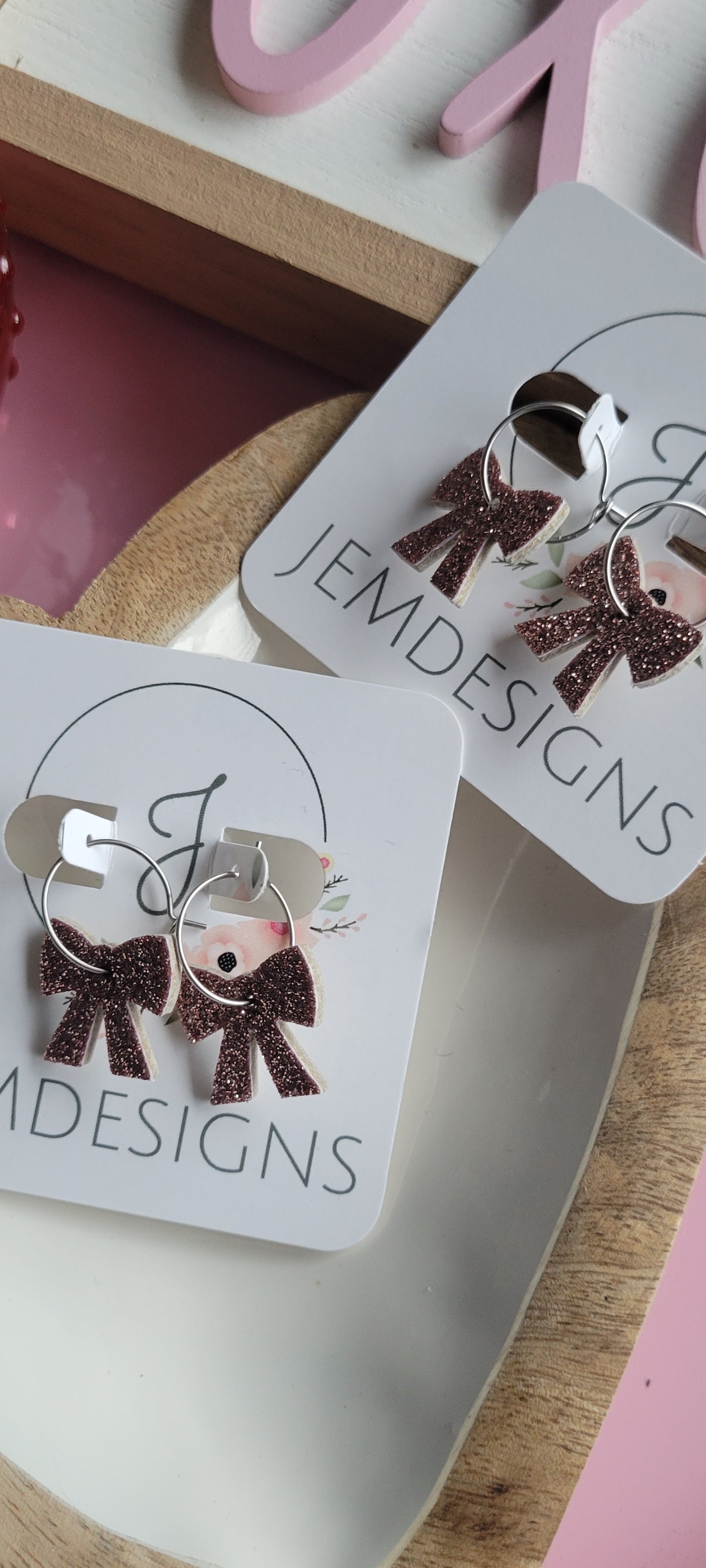 Small Pink Bow Earrings