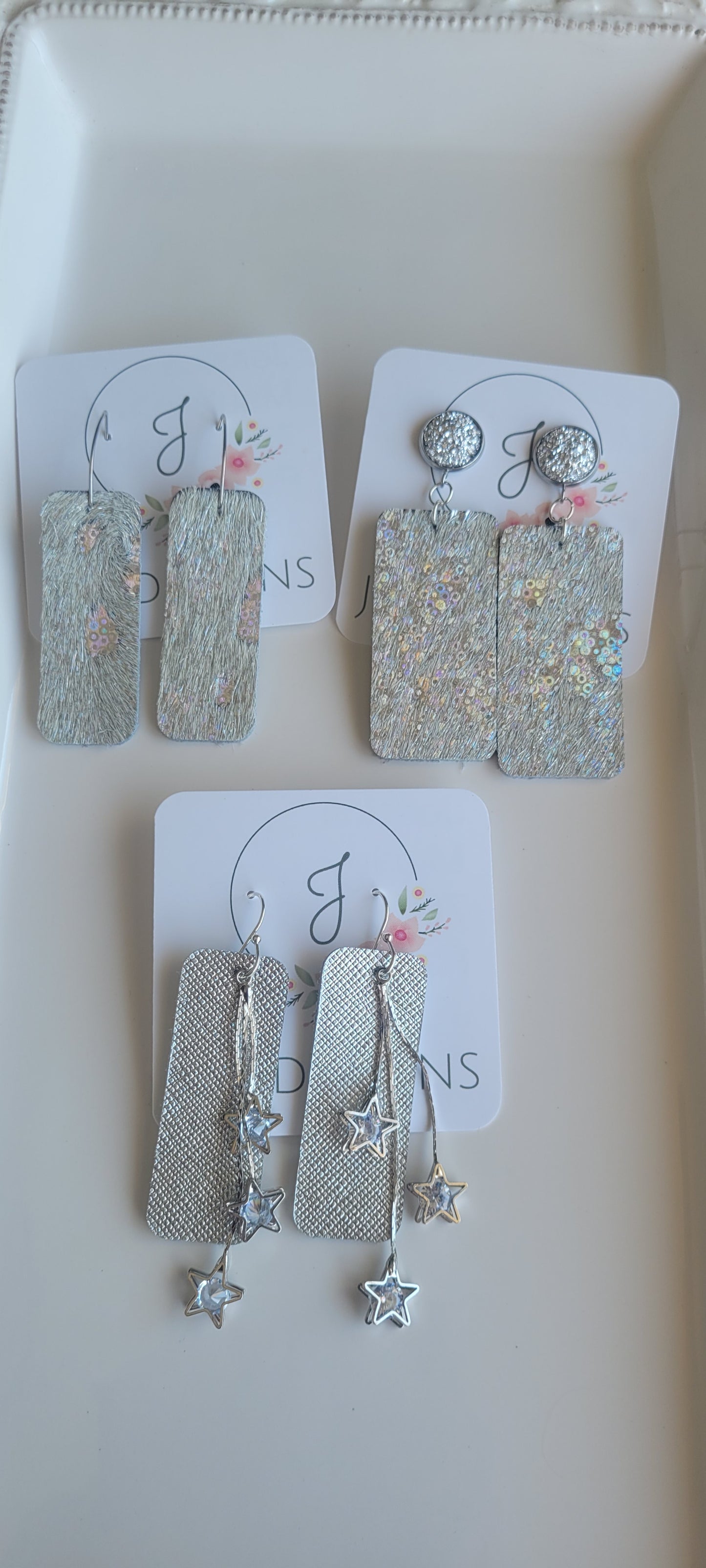 Silver Stardust Leather Earrings