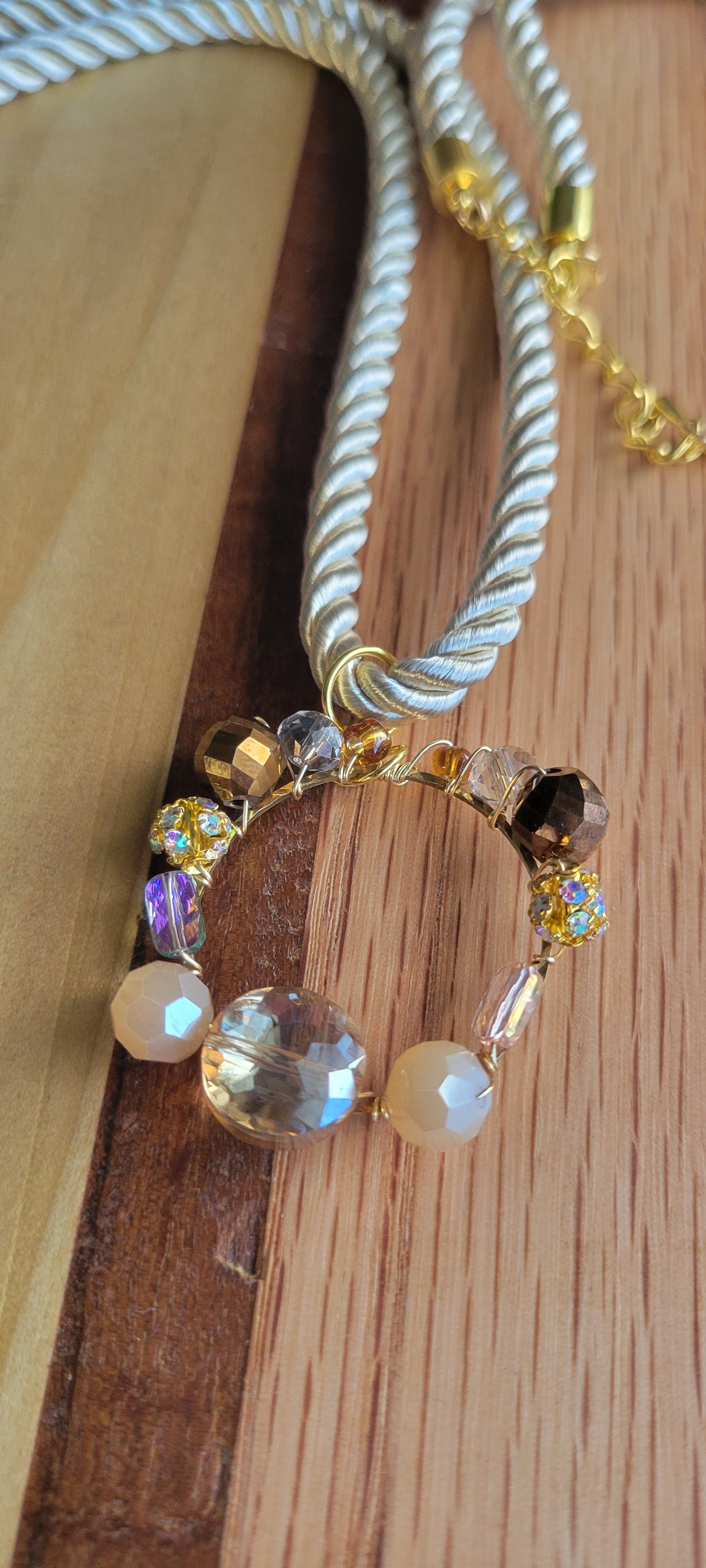 Beaded Pendant Satin Rope Necklace