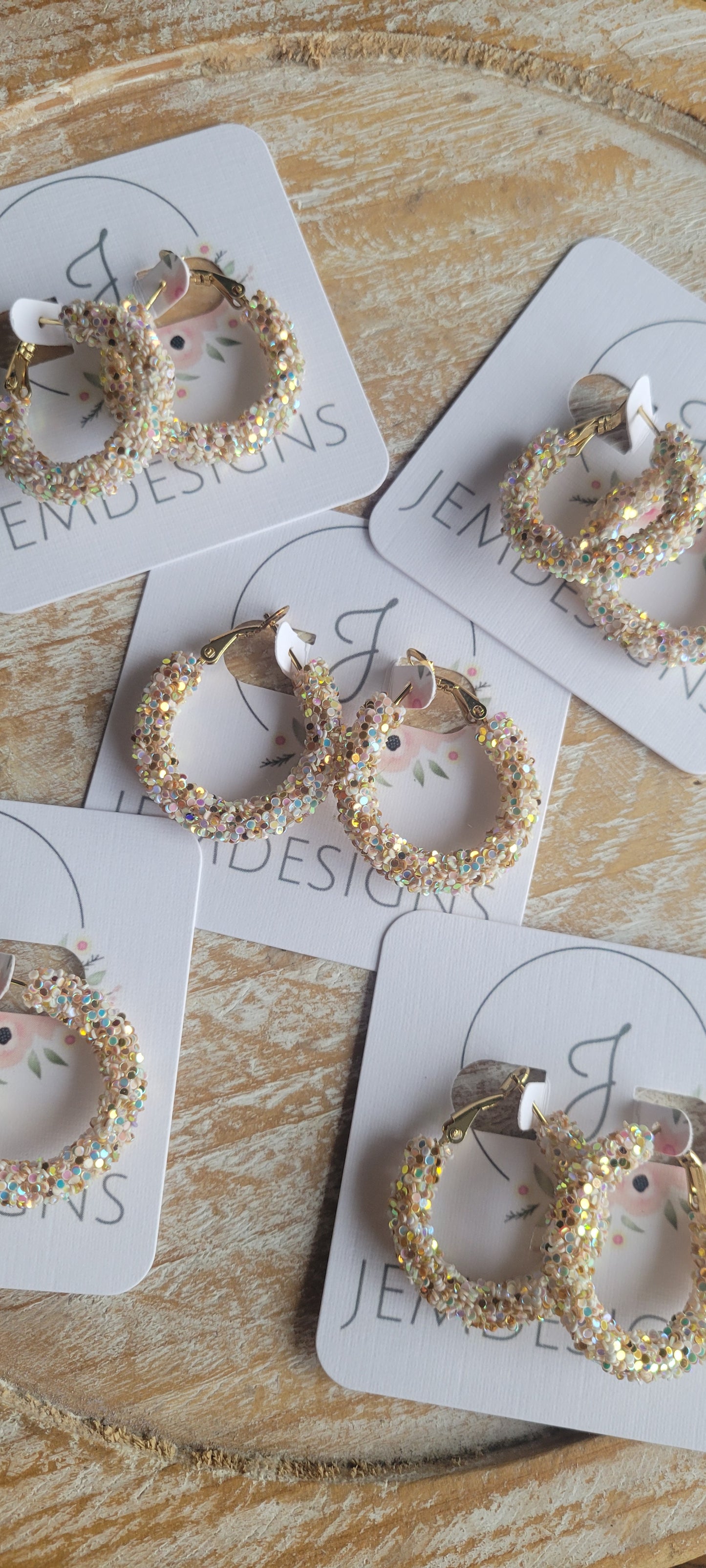 Opal Confetti (Toasted Marshmallow)Glitter Hoop Earrings