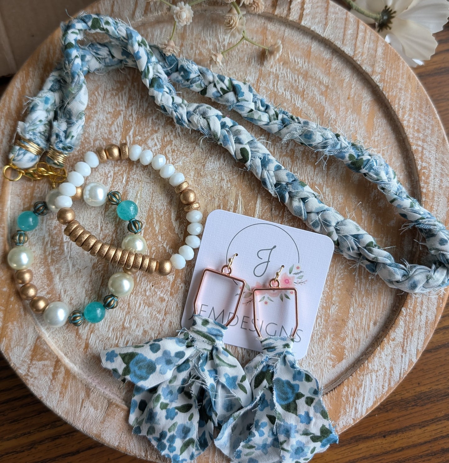 Blue Floral Bracelet Set