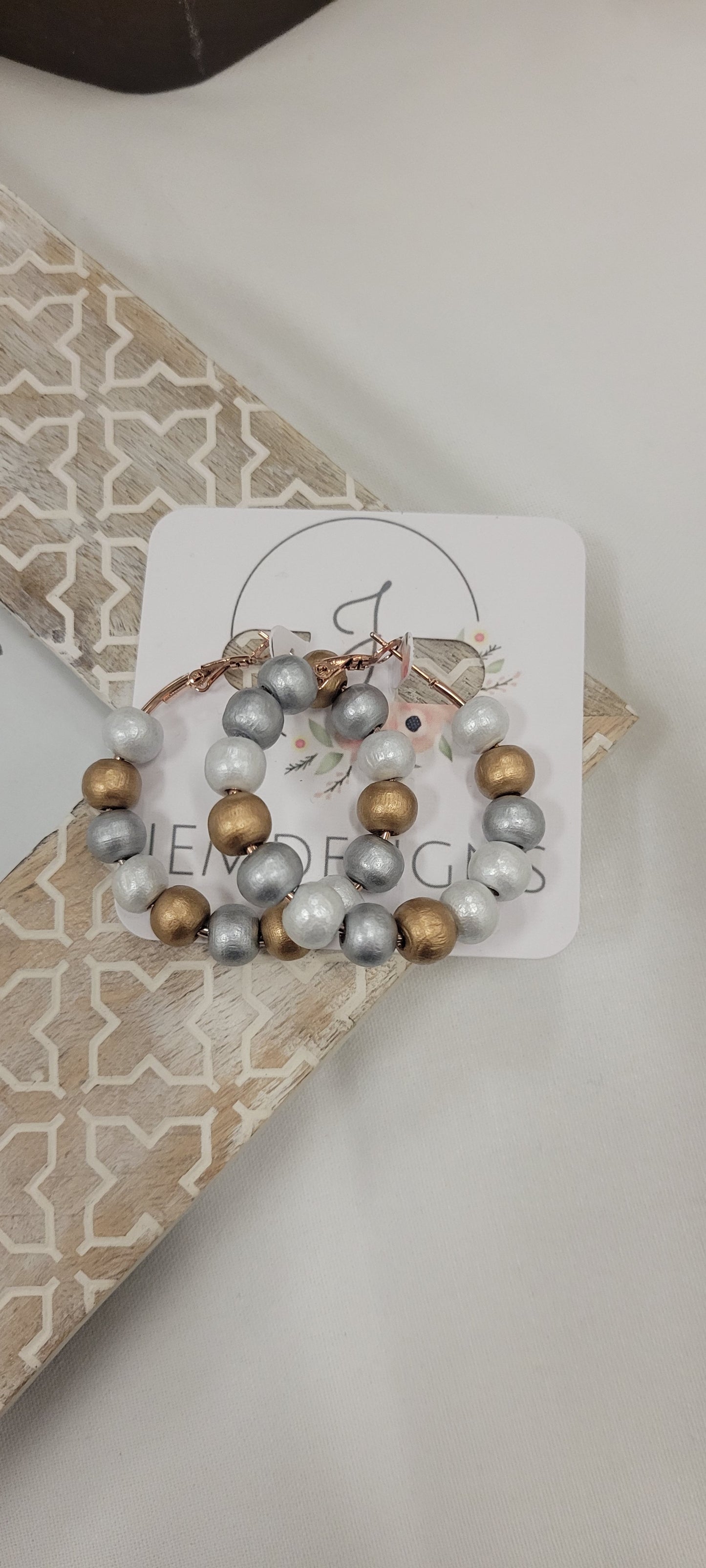 Wood Bead Hoop Earrings