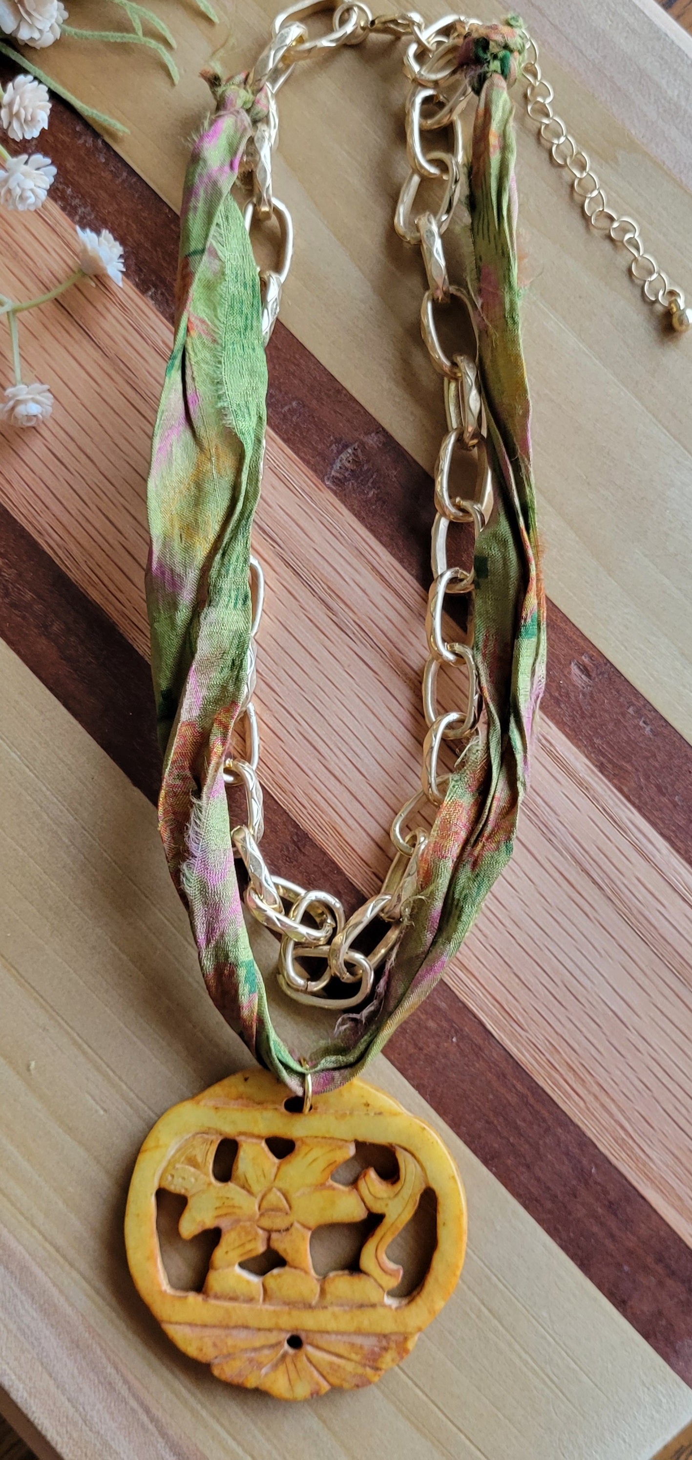 Carved Serpentine Pendant Necklace