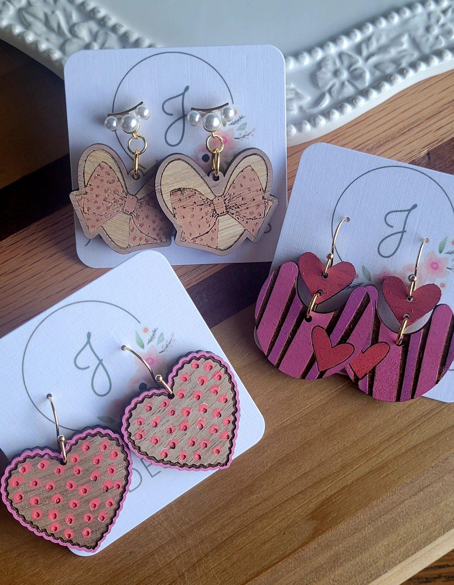 Wood Heart Earrings