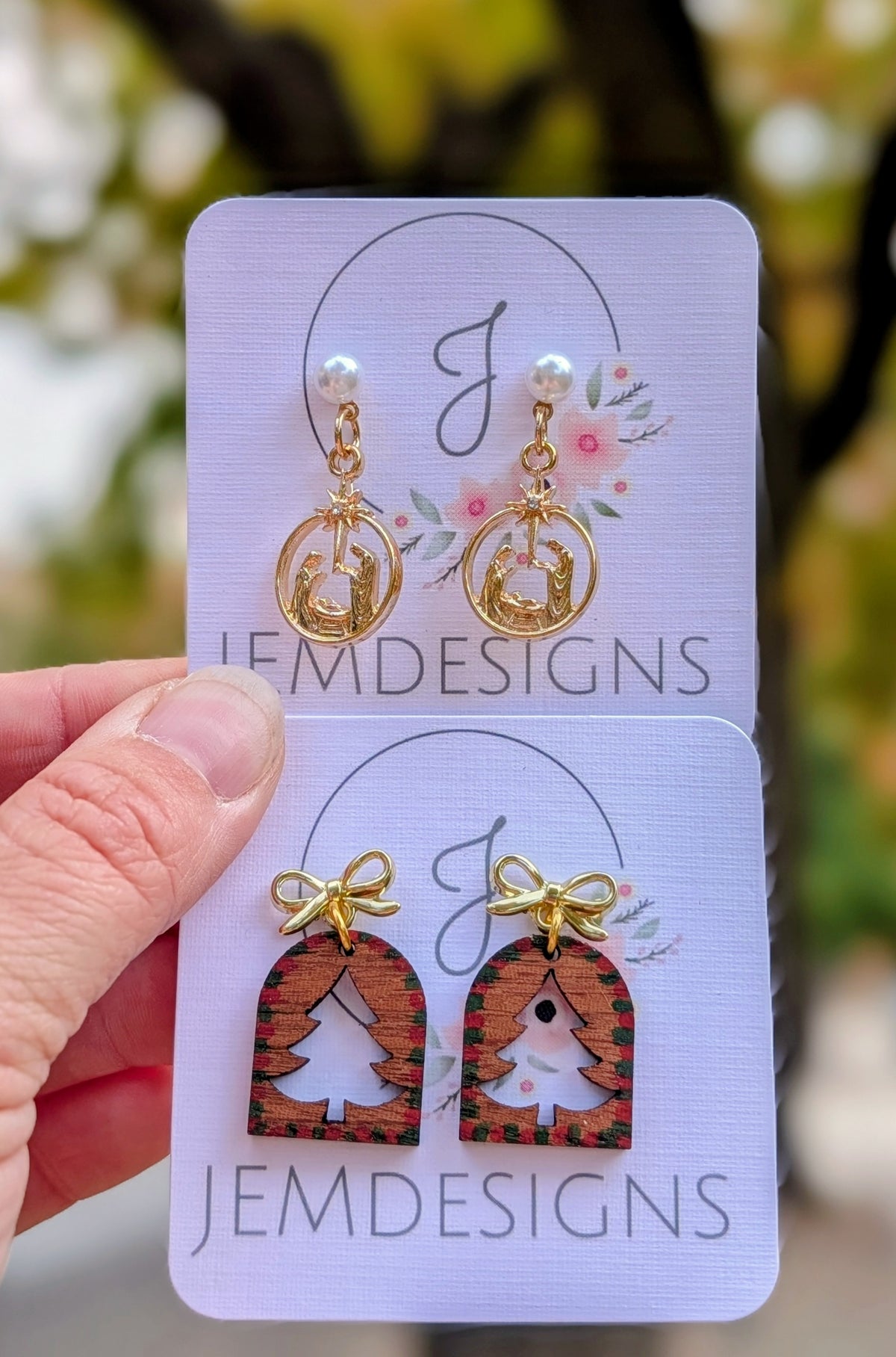 Christmas Tree gold bow earrings