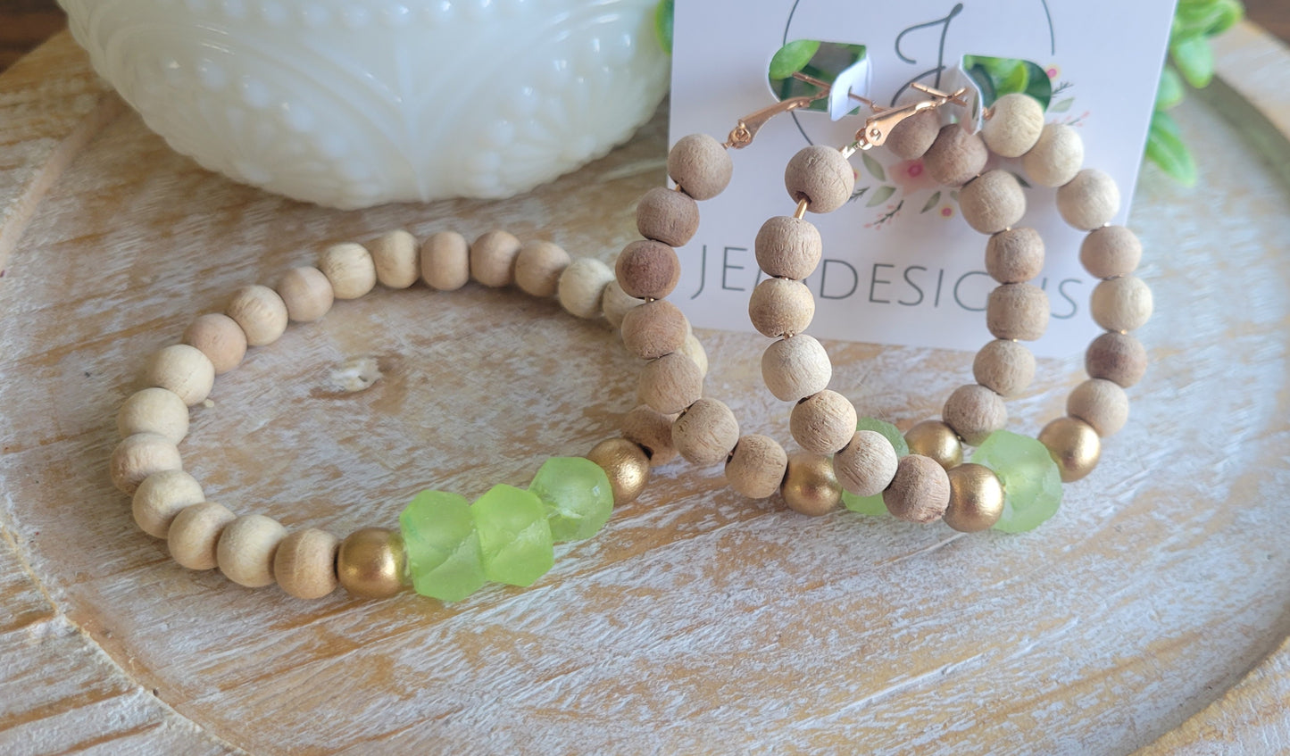 Green Glass Earrings and Bracelets