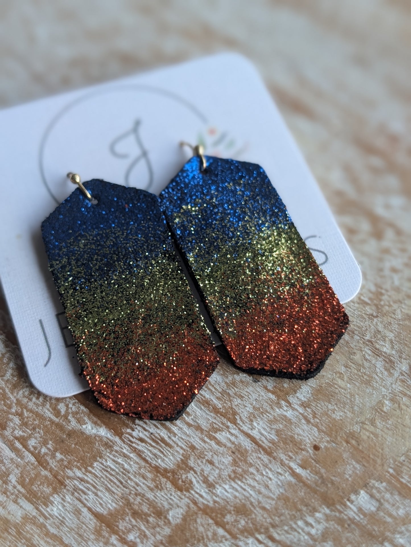 Blue, Green and Orange Glitter Earrings