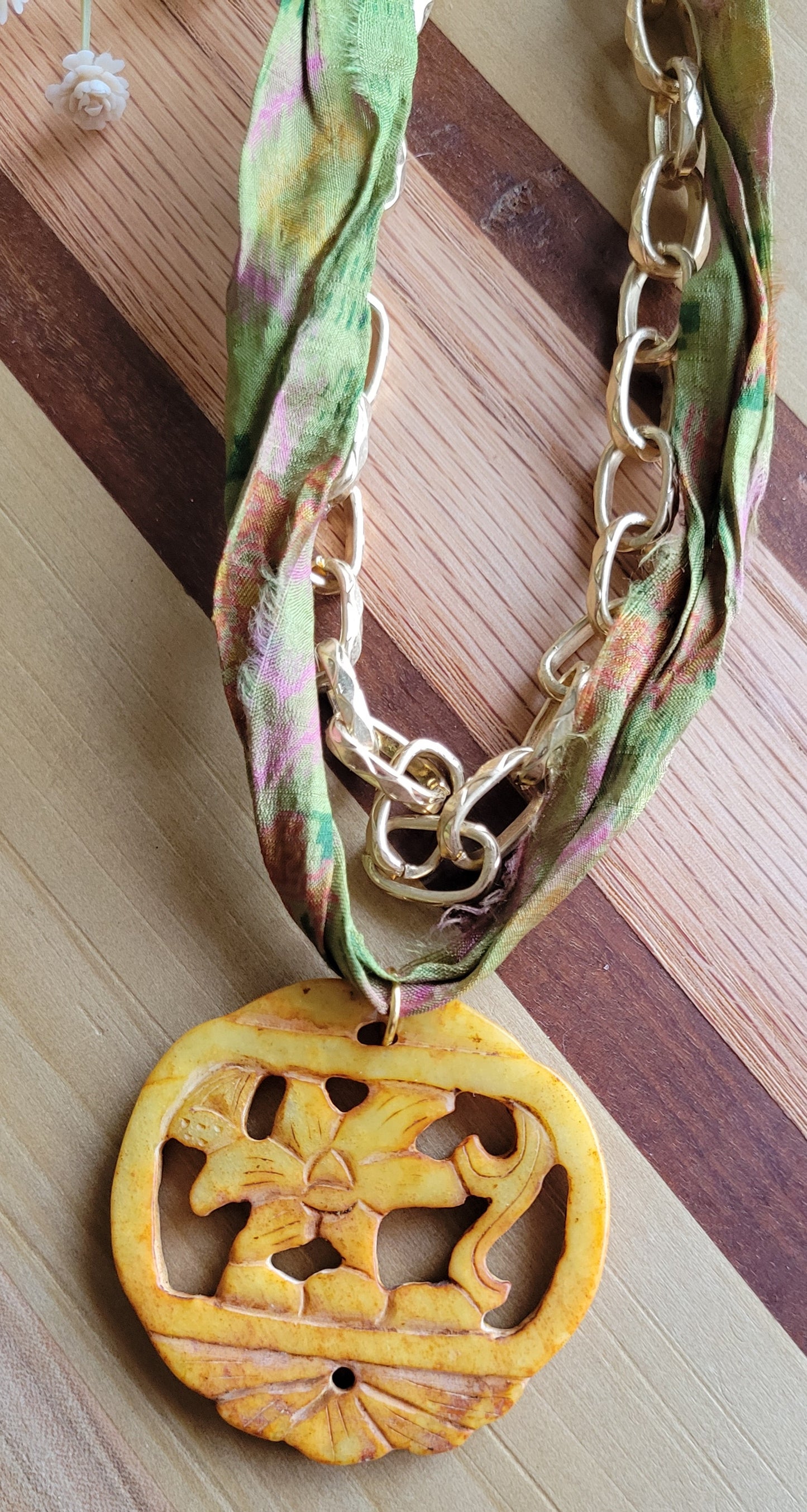 Carved Serpentine Pendant Necklace
