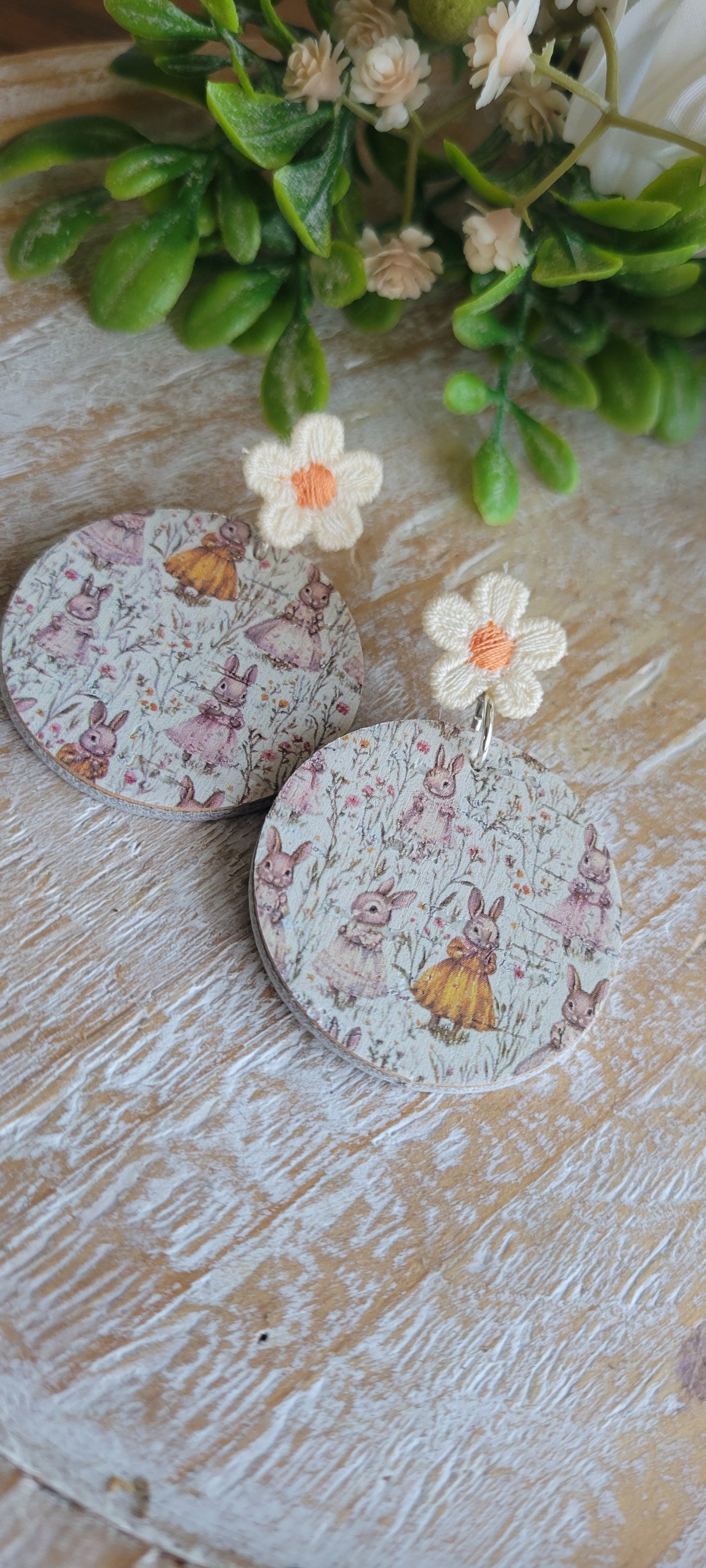 Yellow Flower Bunny Earrings